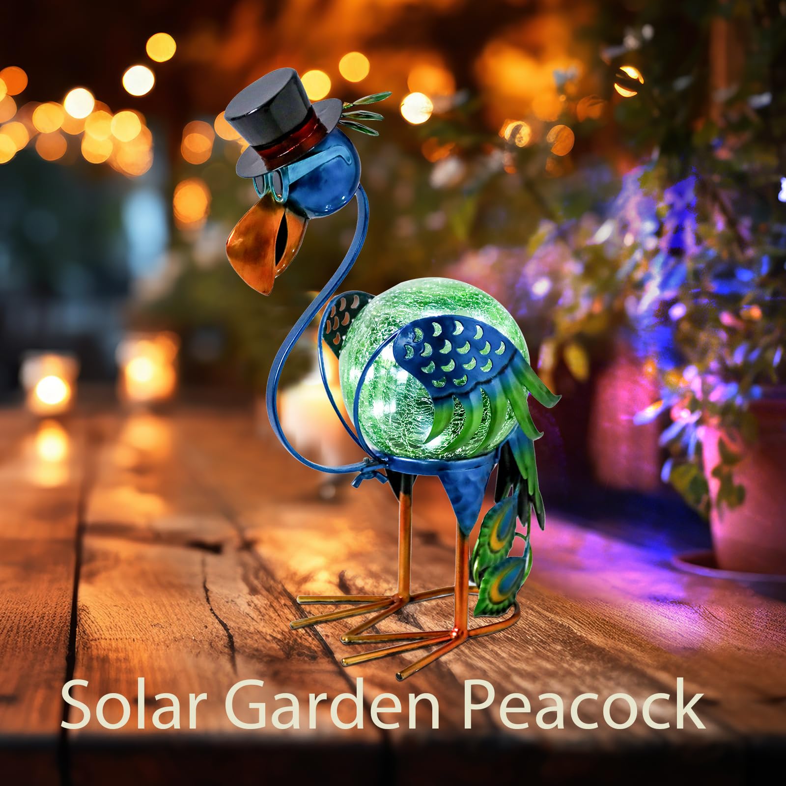MUMTOP Peacock Solar Lights - Waterproof LED Lantern for Outdoor Decor, Blue, Model 5400B