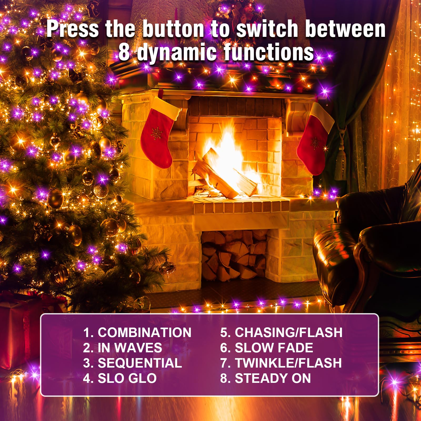 Nisocy 200 Led String Lights Outdoor Waterproof - Purple Orange Fairy Lights With Plug  Connectable Christmas Tree Lights For Patio  Garden  Bedroom  Wedding  Party  Decor (66Ft)