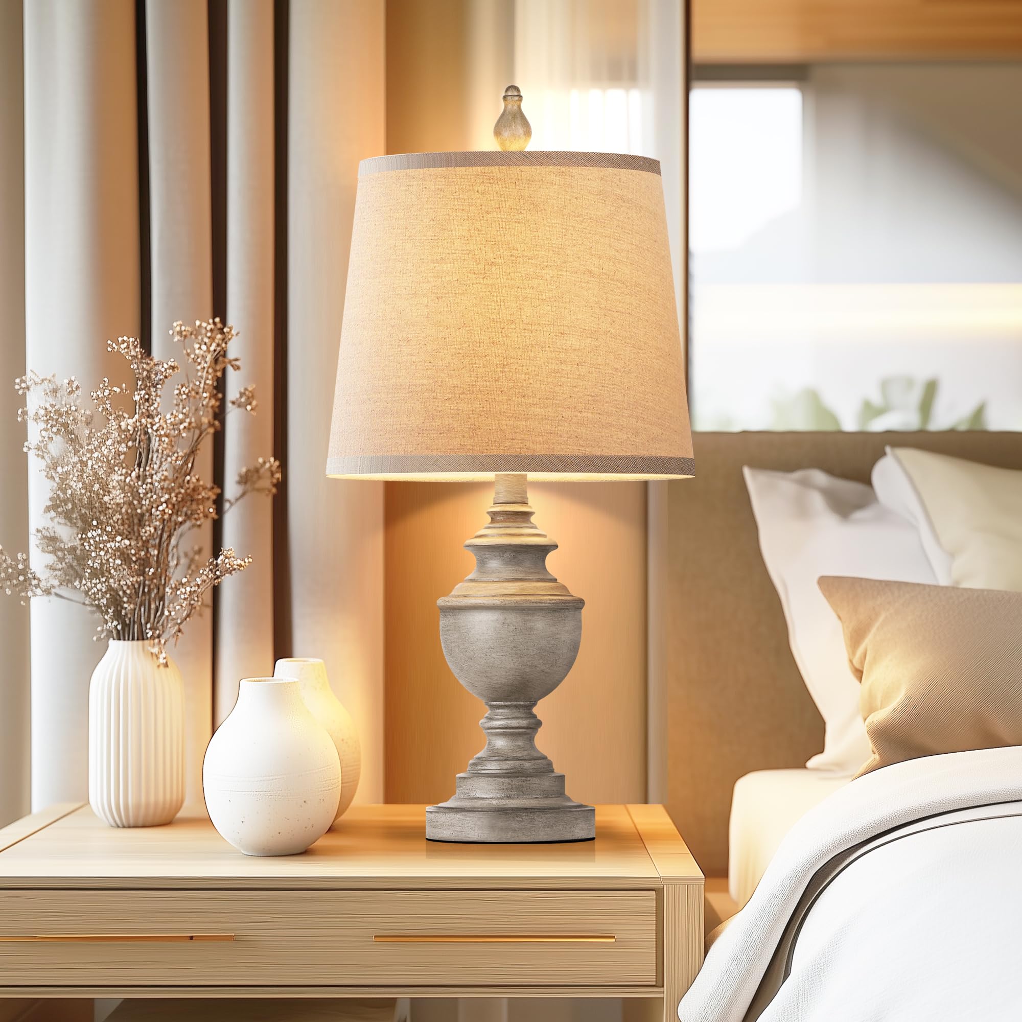 PARTPHONER Retro Table Lamps Set of 2, 22in Vintage Nightstand Lamps, Antique Grey, Resin, Model PALP453AW2