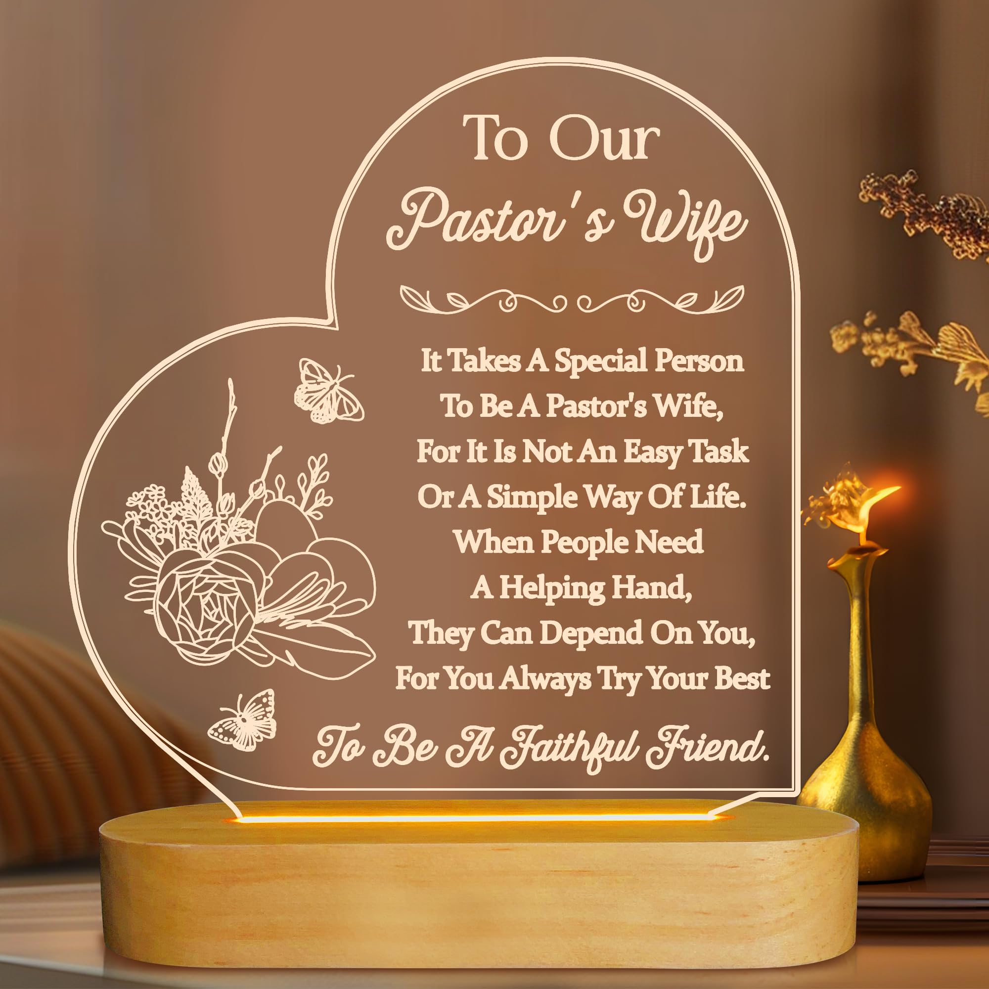 OkiyiD Pastors Wife Appreciation Gifts for Women, 3D Illusion Lamp for Preachers Wife Church Gifts, Soft Warm Night Light for Be