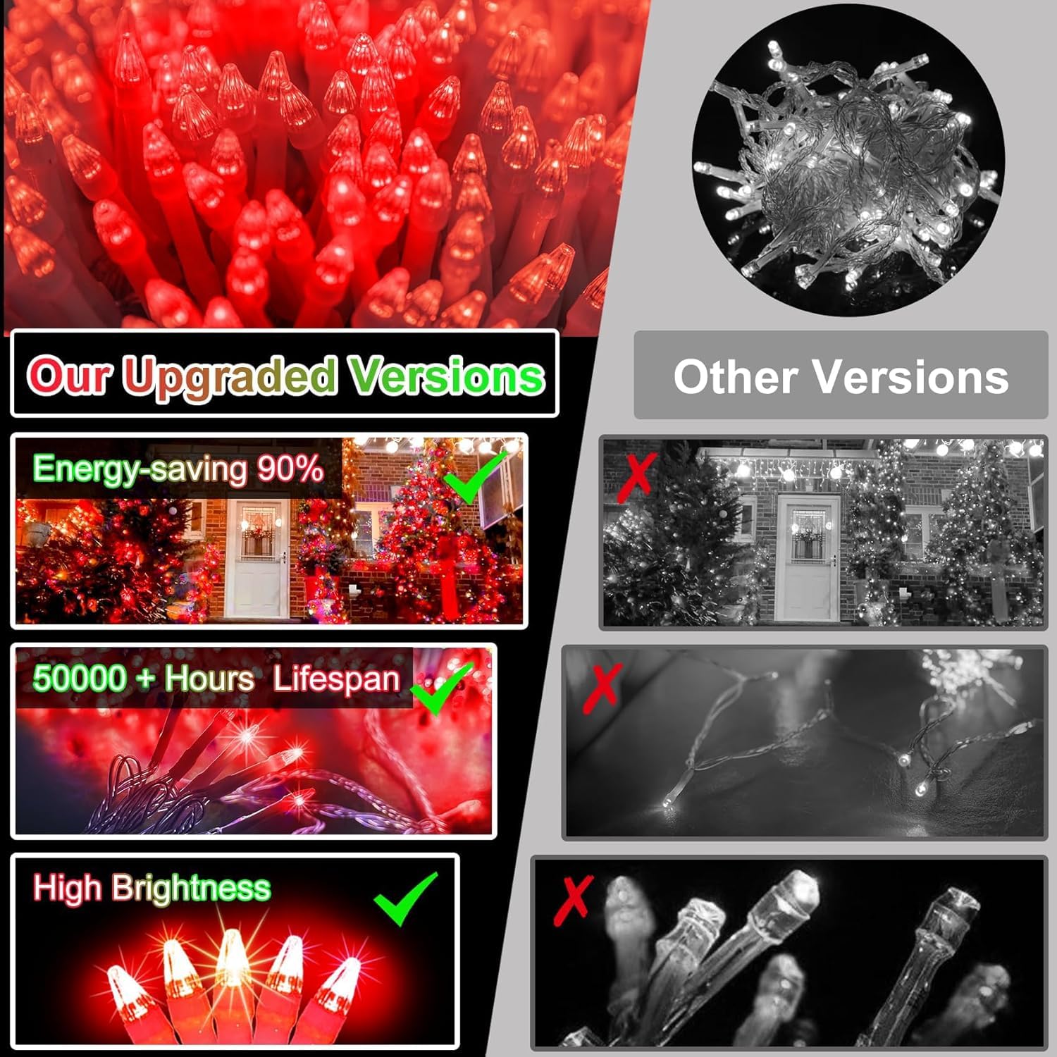 340 Led 90Ft Christmas String Lights Outdoor  12 Pro Modes And Timer Memory & Brightness  Plug In Outdoor Waterproof Clear Wire Twinkle Light For For Xmas Yard Tree Wedding Party Decor (Red)