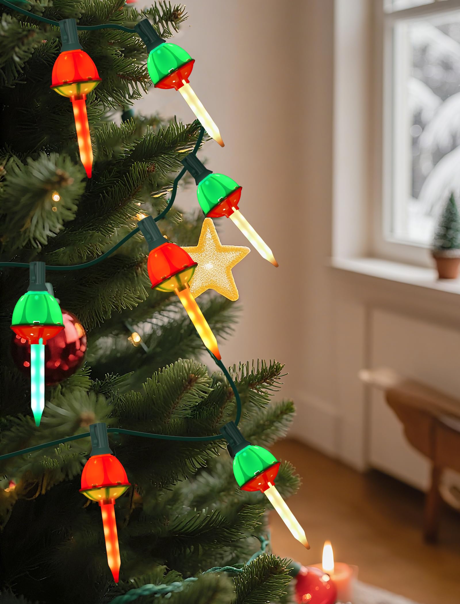 SUNSGNE Colorful Christmas Bubble Lights, 8.5Ft LED Multicolor Indoor Decor, Vintage Plastic Bulbs, Model LR-I/O-C-8-0.6-L1
