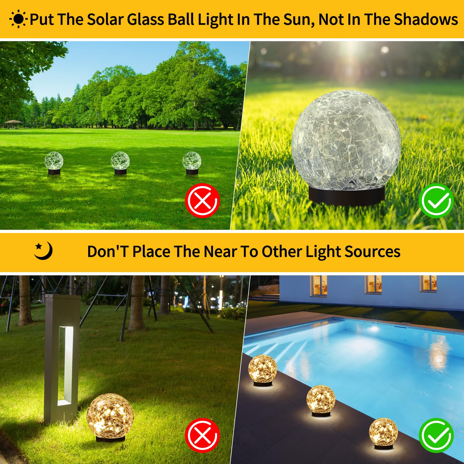 JKIMK Solar Globe Lights - Waterproof  ed Glass Balls, Warm White, 4 Globes, Model GUO-XBQ-2-2-2, Outdoor Patio & Yard Decor