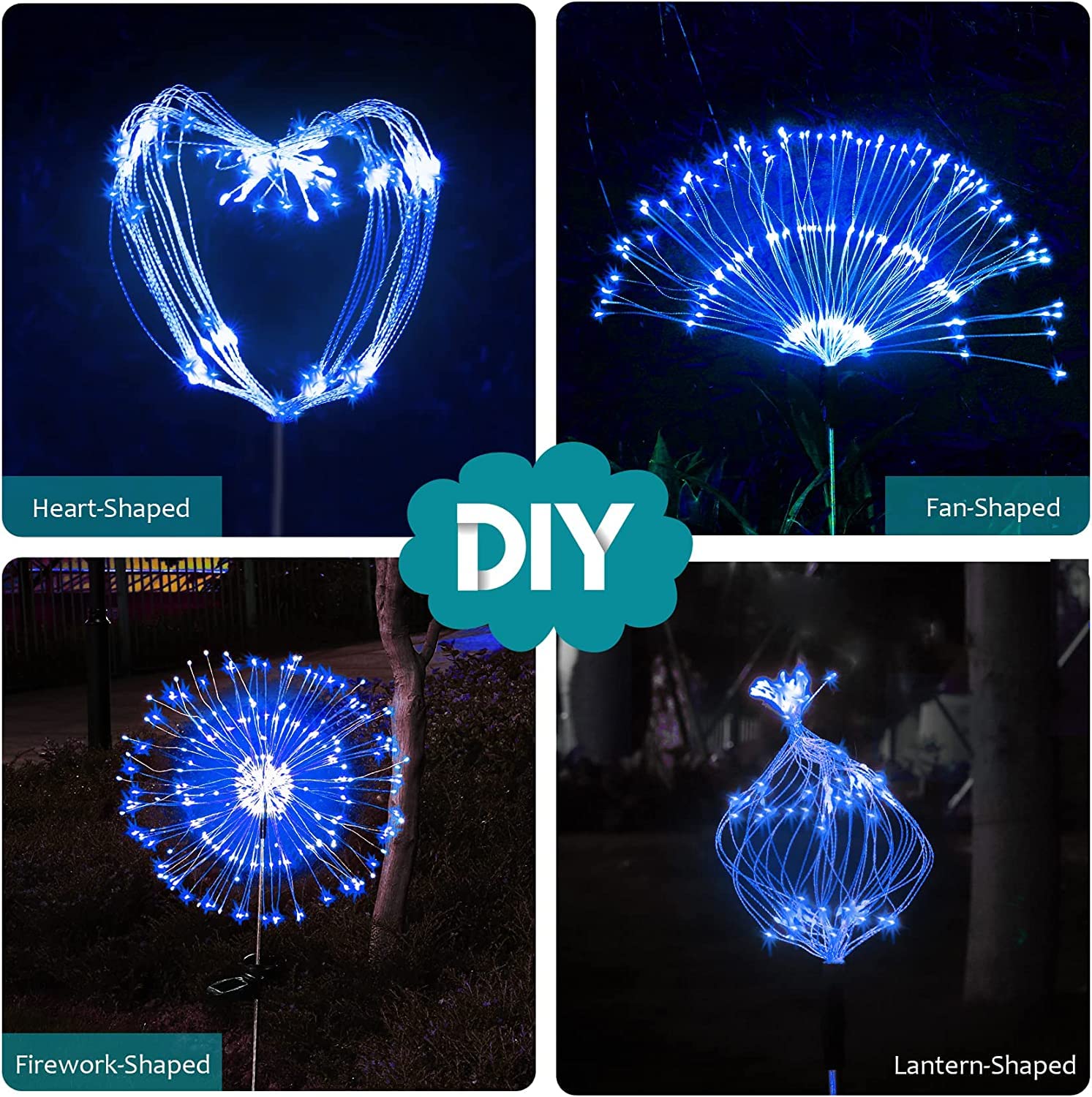 JJGoo Solar Garden Lights, 2 Pack 150 LEDs, Waterproof, 2 Lighting Modes, Blue