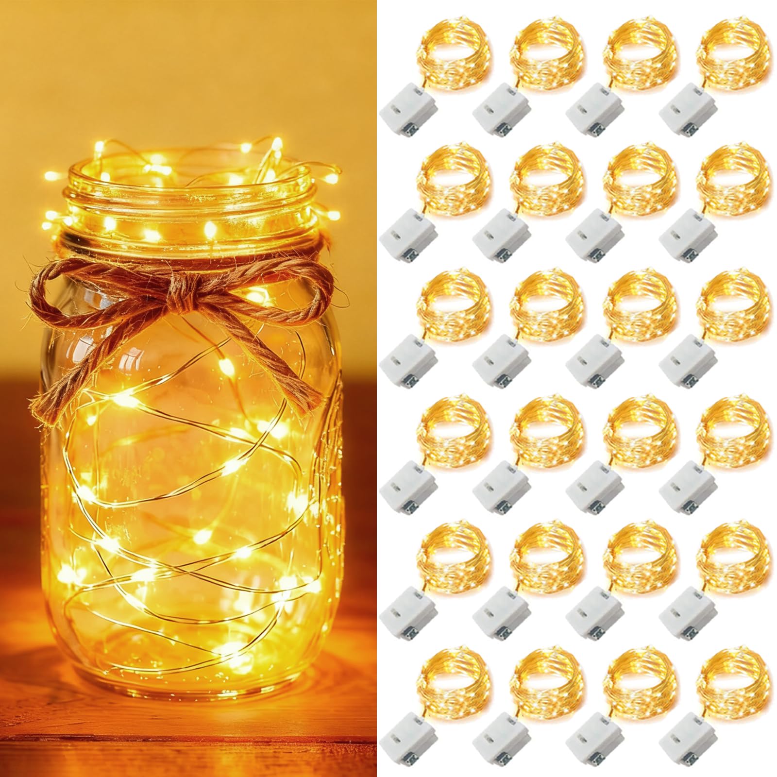 YOEEN 24 Pack Battery Operated Fairy Lights 7ft 20 LED Warm White Waterproof String Lights for Decorations, Model YW-TGDCH 024