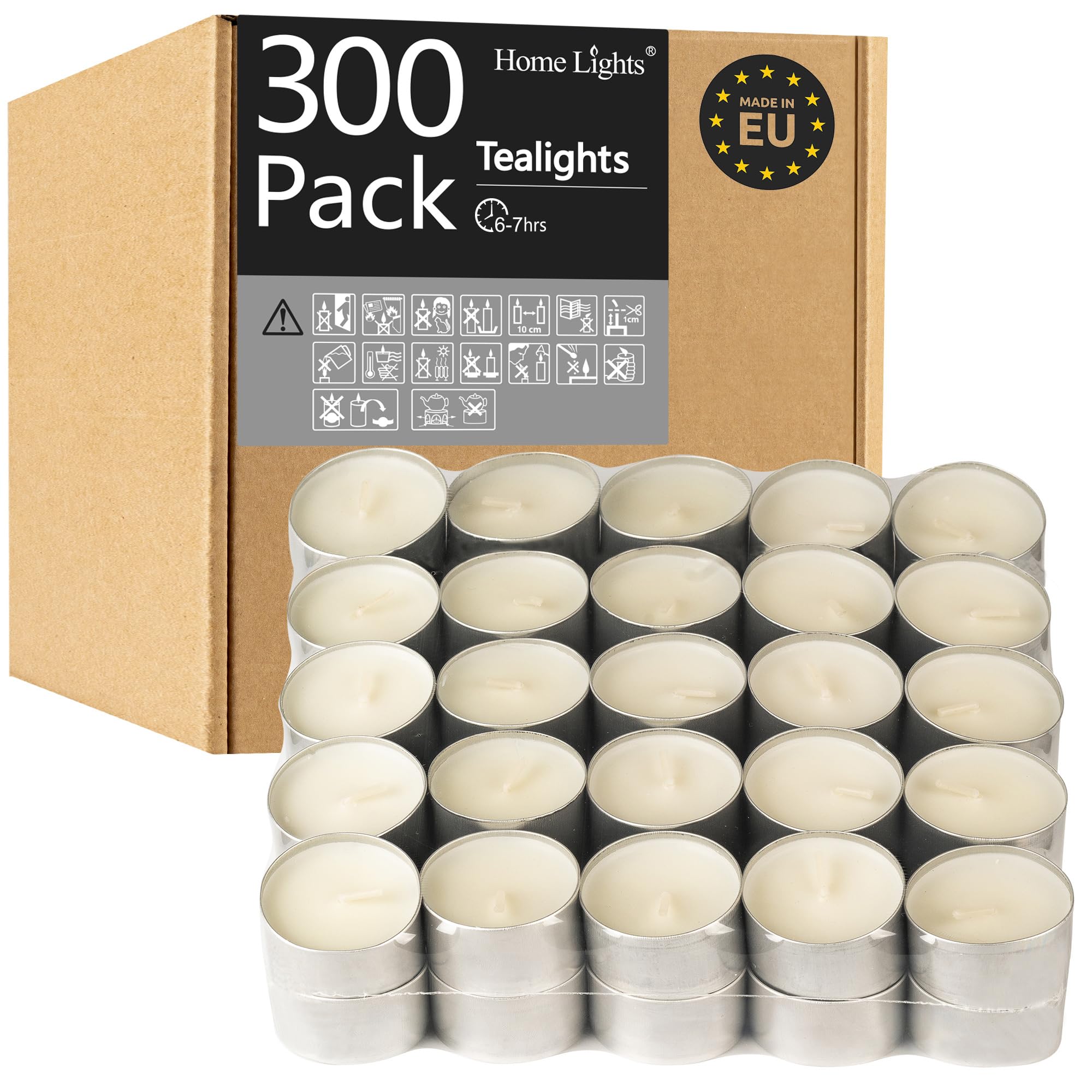 Homelights Unscented White Tealight Candles -300 Packs, 6 To 7 Hour Burn Time Smokeless Tea Light Candles, Mini Votive Paraffin Candles With Cotton Wicks For Shabbat, Weddings, Christmas