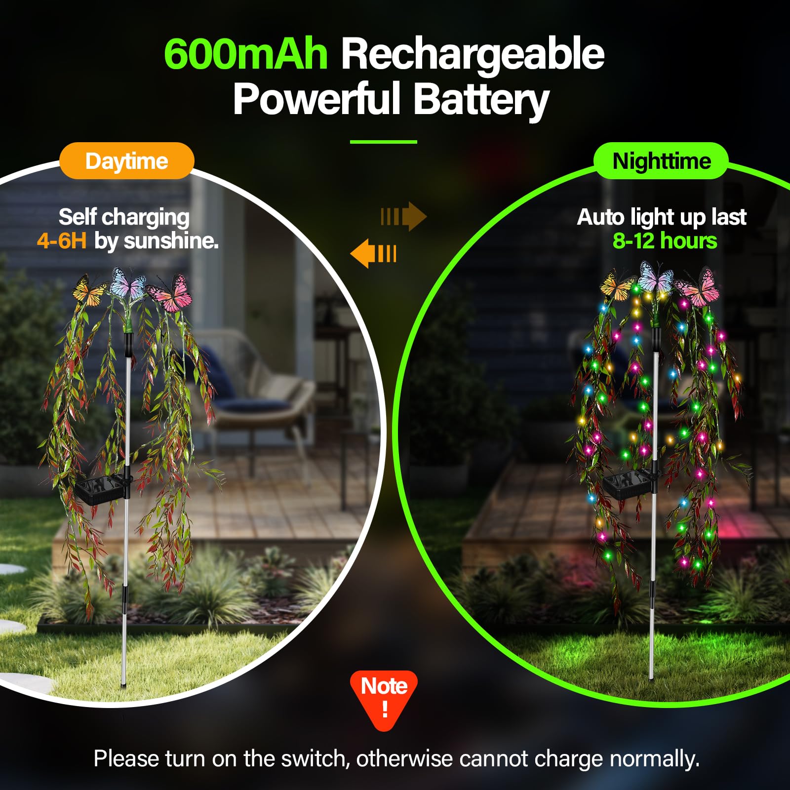 Rwnxkarn Solar Garden Lights - Waterproof 69Led Swaying Tree & Butterfly Flower Decor