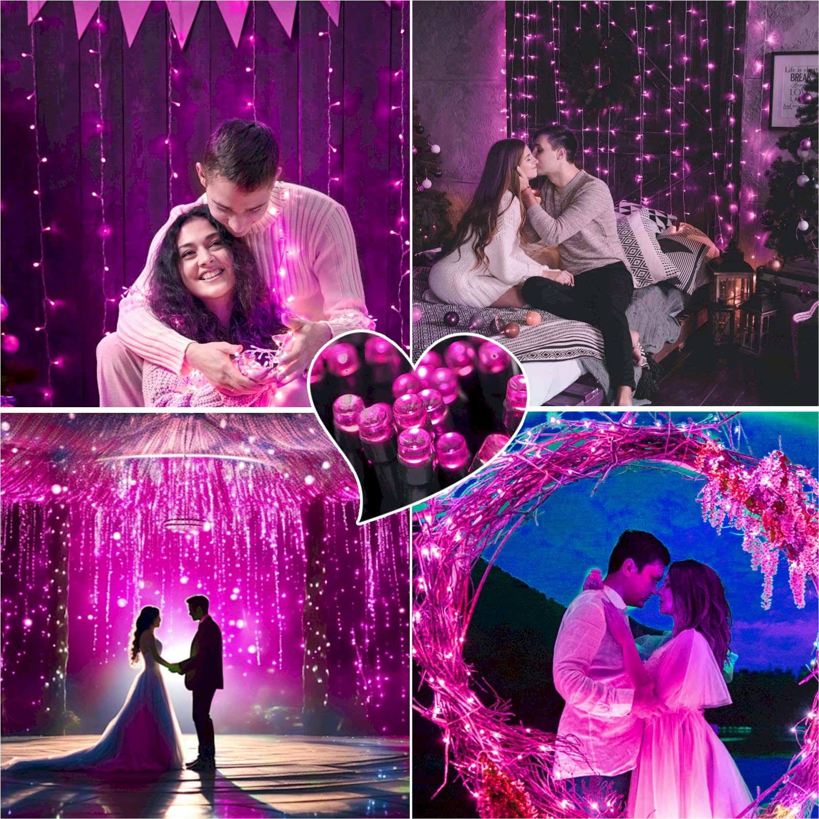 2 Pack 400 Led Solar Pink String Lights Valentine Decor, 8 Modes Solar String Lights For Outside, Waterproof And Solar Powered O