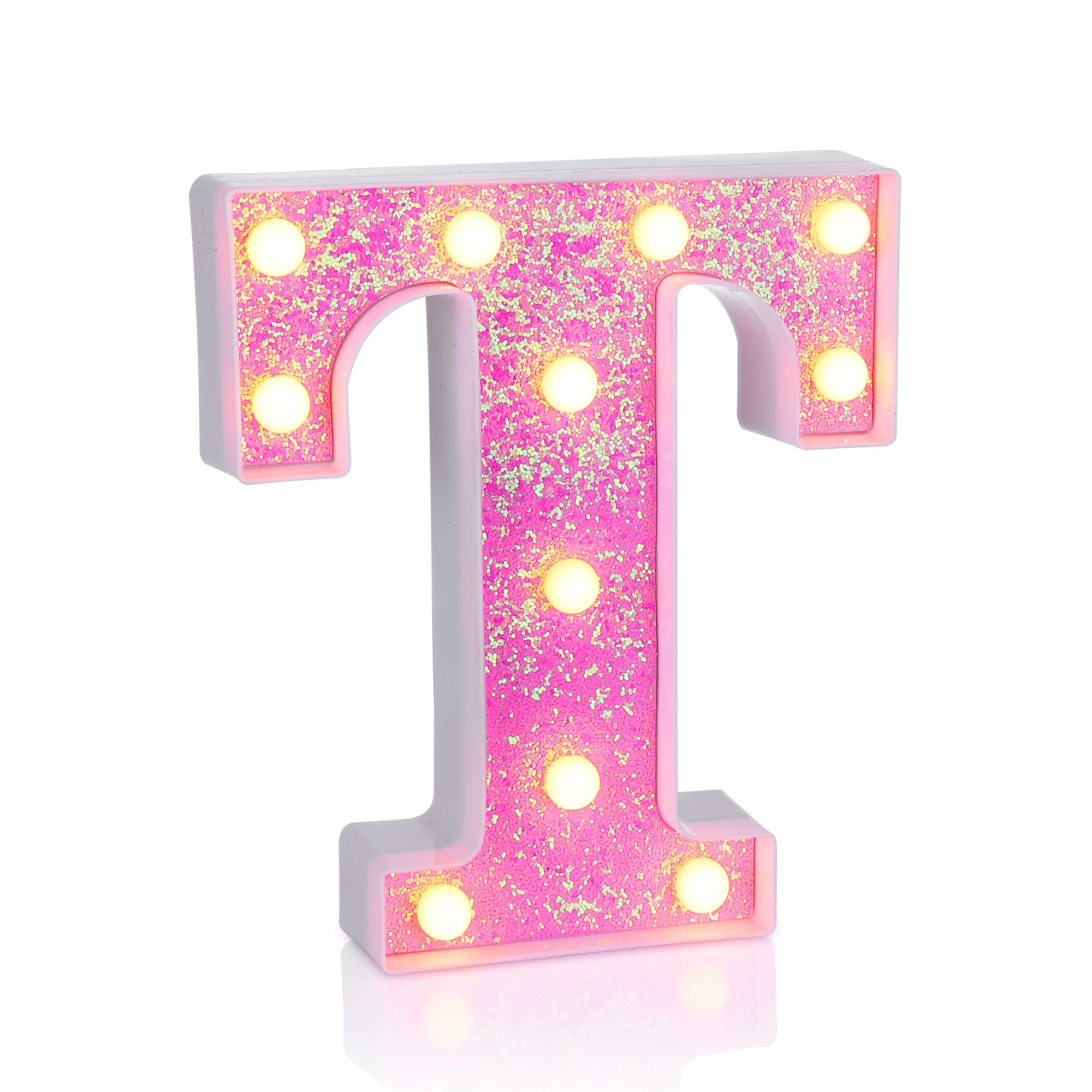 Foaky LED Letter Light Sign, Pink Glitter Alphabet, Battery Powered, Home Bar Decoration, Ideal for Weddings and Birthday Parties