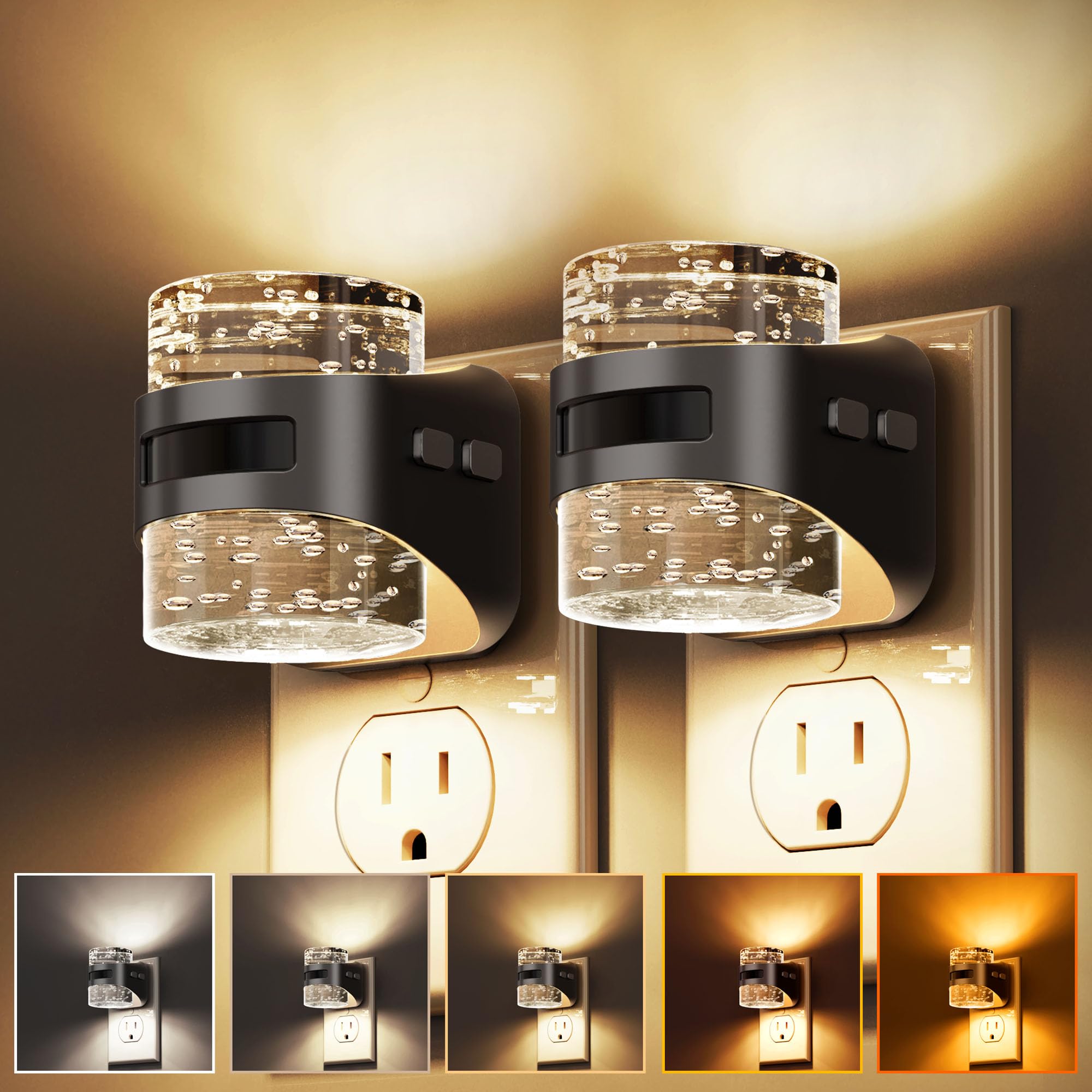 L LOHAS LED Motion Sensor Night Light  Bubble Night Lights Plug into Wall 2 Pack 5CCT Color Temperature Change Night-light Dimmable Nightlights with Dusk to Dawn Sensor for Rooms Bathroom Hallway