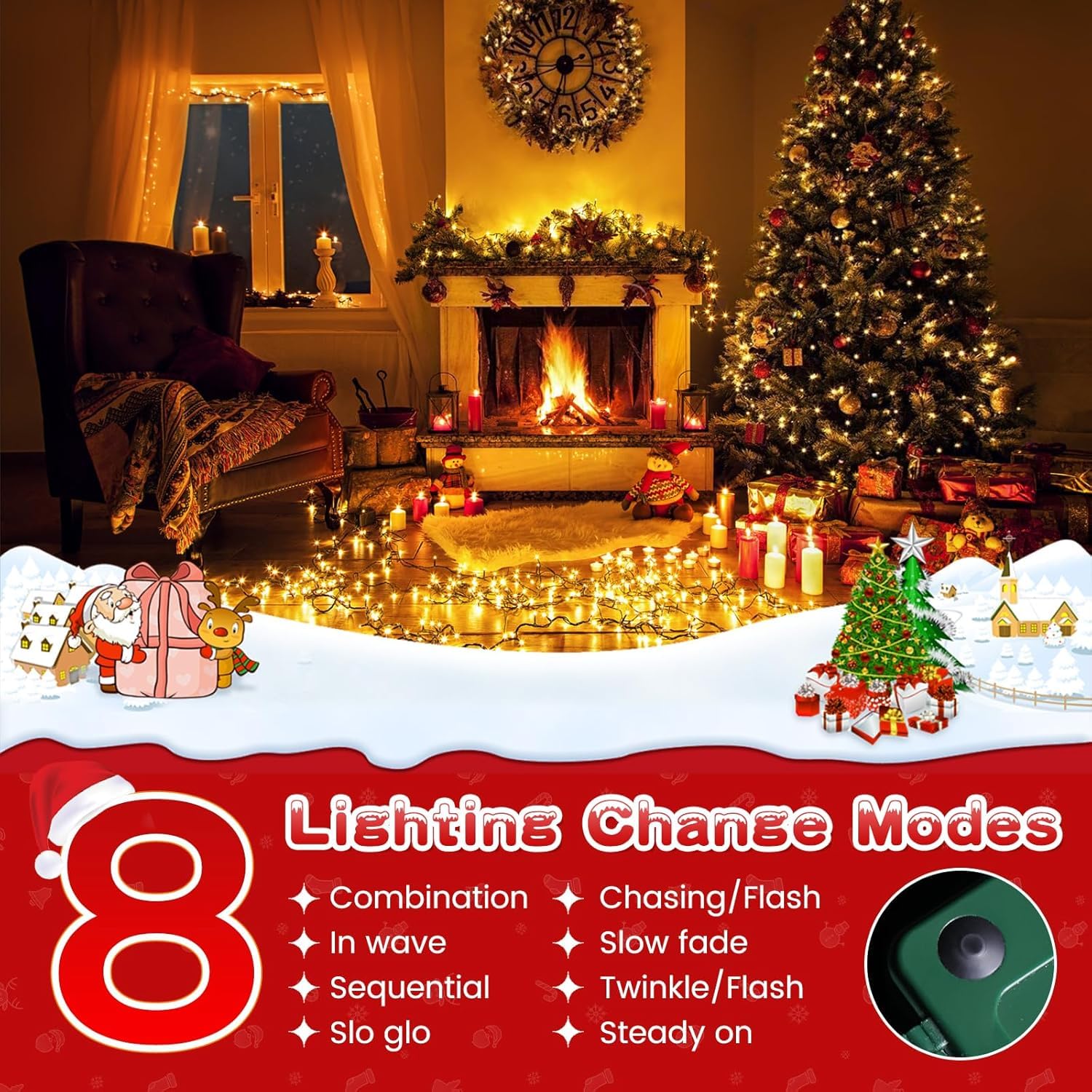 Quntis C Battery Operated Christmas Lights - 82Ft 1000Led Ultra Bright Cluster Christmas Lights Outdoor Waterproof 8 Modes Chris