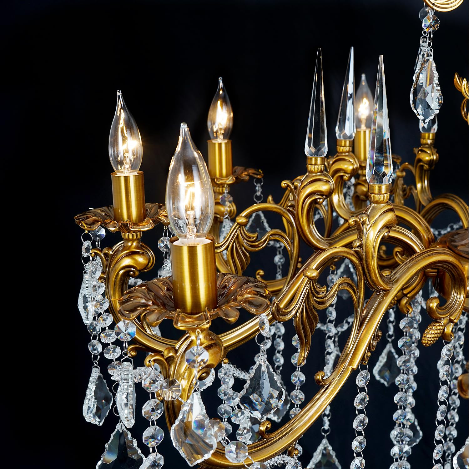 Akeelighting Antique Bronze Chandelier, 10-Light Crystal Fixture, 36.4" for High Ceilings, Vintage Gold Finish
