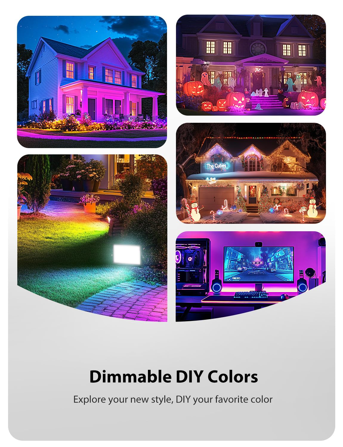 Onforu LED Flood Light 500W Equiv, RGBW Color Changing, Remote Control, IP66, 4 Pack, Black