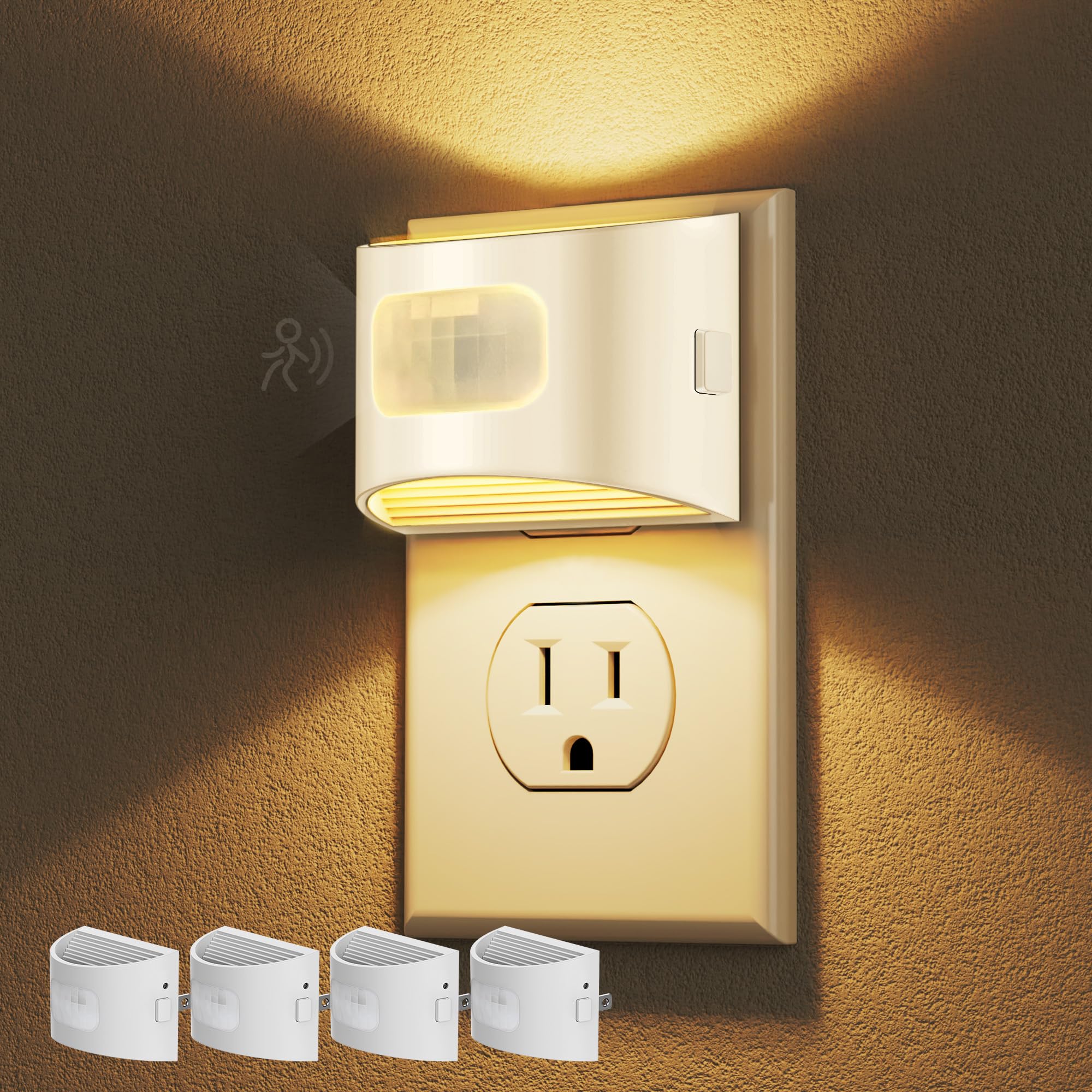 DORESshop LED Night Light[4 Pack]  Night Lights Plug into Wall  Plug in Night Light with Motion Sensor  Dusk to Dawn Sensor  Nightlights for For Mature Userss  Bedroom  Bathroom  Hallway  White Cover
