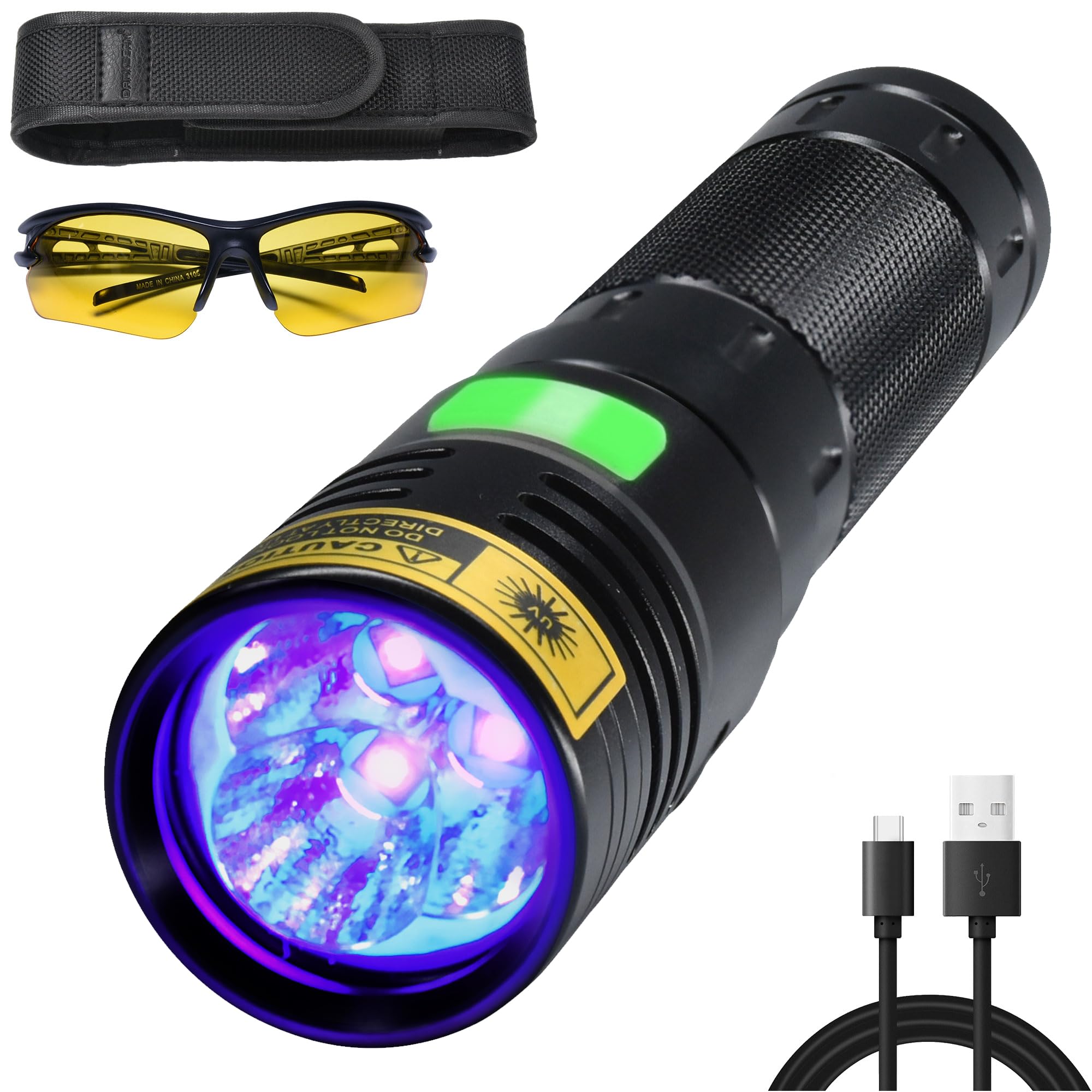 DARKBEAM UV Flashlight 20W 395nm Black Light Mini Rechargeable Detector for Pet Urine, Uranium Glass - Model UF2201-395nm-04
