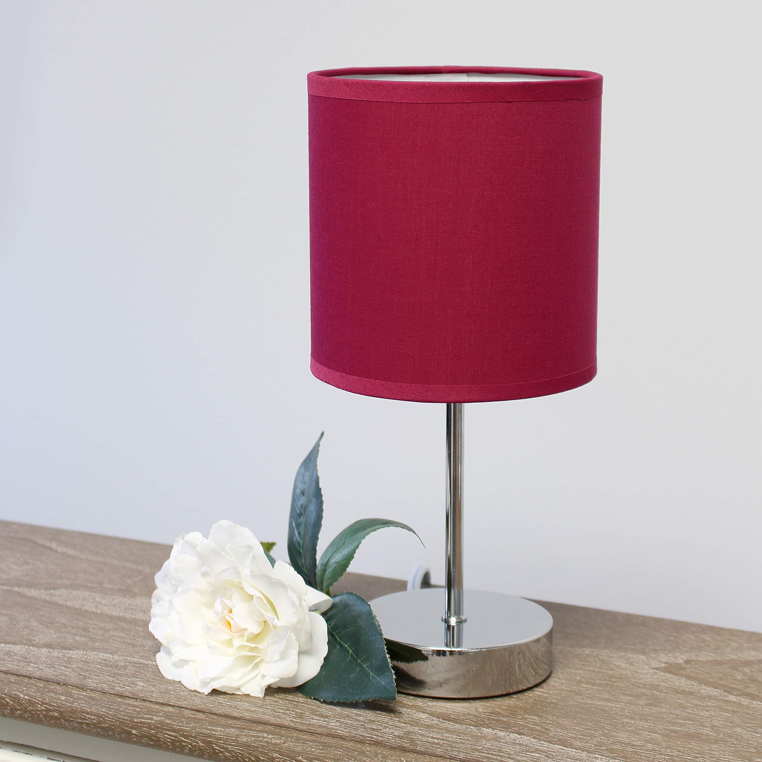 Simple Designs LT2007-WNE Chrome Mini Table Lamp, Fabric Shade, Wine, Pack of 24