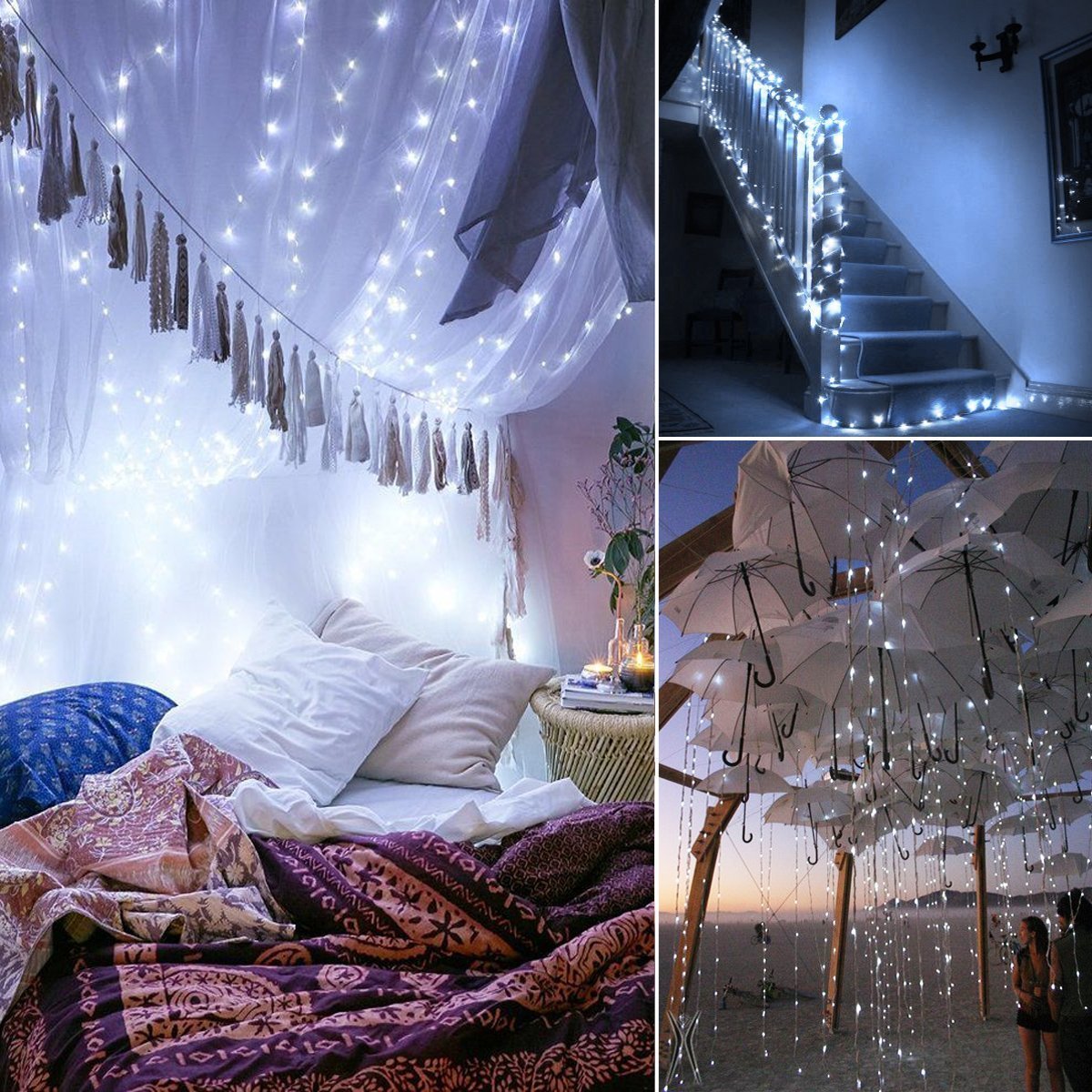 ANJAYLIA LED Fairy String Lights, 50 LEDs, Battery Operated, 16.5Ft, White