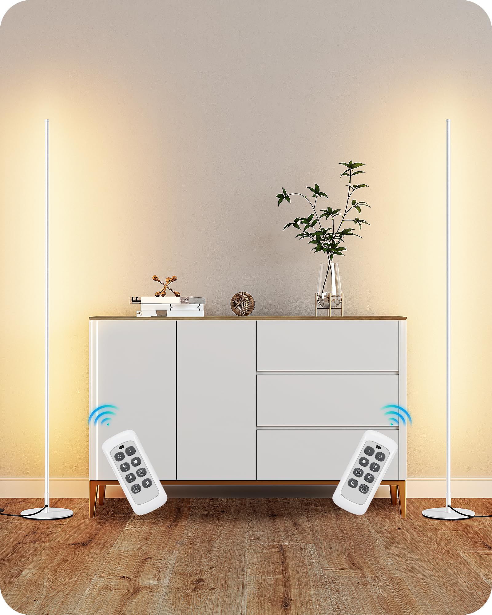 EDISHINE Minimalist LED Corner Floor Lamp with Remote, Set of 2 Modern Dimmable Mood Light, 57.5'' Standing Tall Lamp for Living