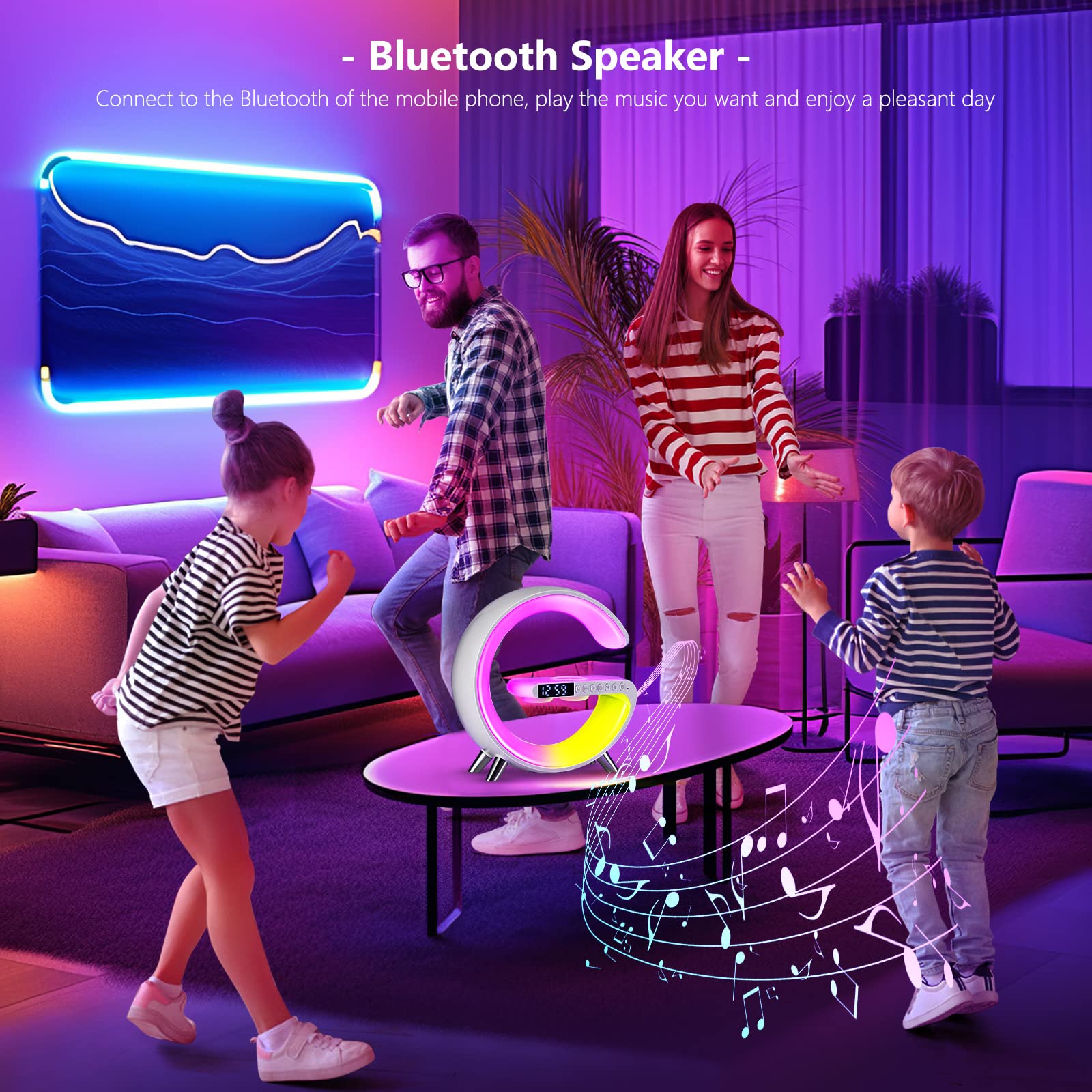 Wireless Charger Atmosphere Lamp, 2025 New Intelligent Led Table Lamp, Bluetooth Speaker, Dimmable Night Light Bedside Lamp Alar