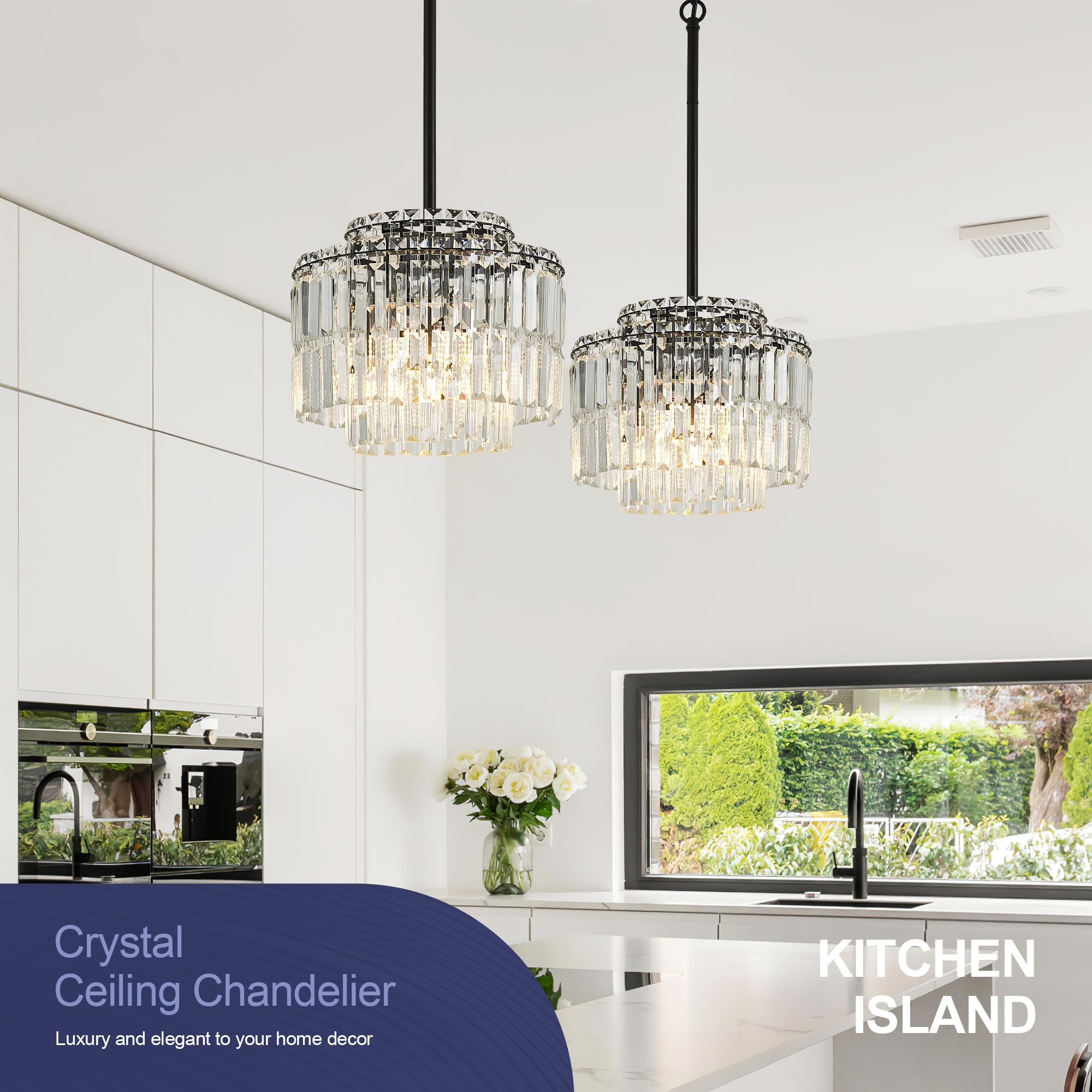 Lighceac Modern 12.8 Black Crystal Chandelier Ceiling Light Fixtures For Dining Room stylish Glam 4-Light Crystal Chandeliers Lighting For Bedroom Entryway Hallway Living Room Kitchen Island Foyer