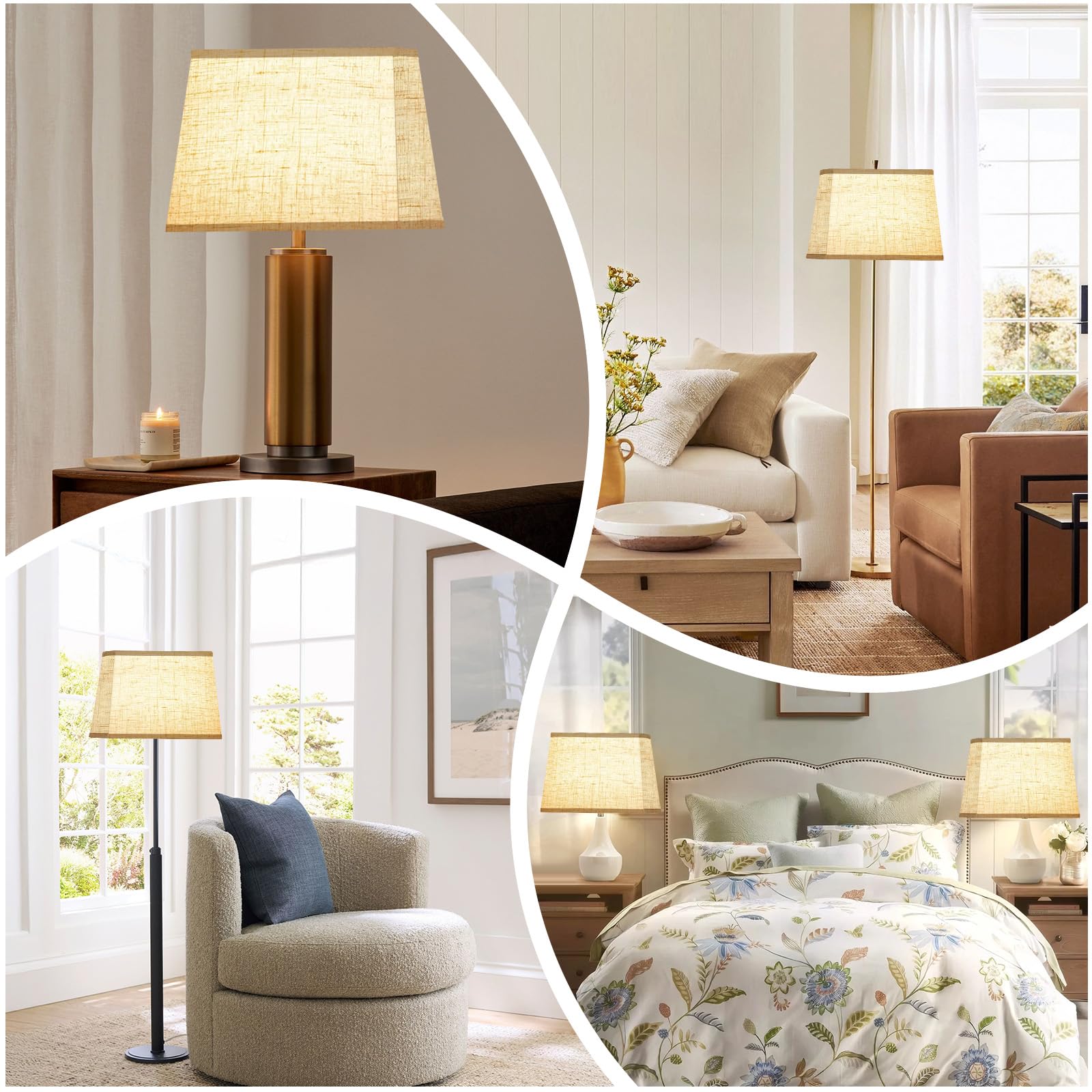 Rectangular Lampshade, Large Beige Lamp Shade, (7 X 12.5) '' X (9 X 15) '' X 9.8 '', Includes 1 Shade Bracket, 2 Adapters, Suita