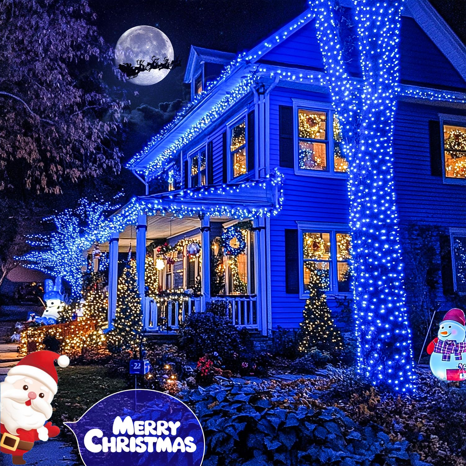 JMEXSUSS 200 LED Christmas String Lights, 66ft Expandable, Blue, Waterproof, Green Wire, Model EXS-S-0200