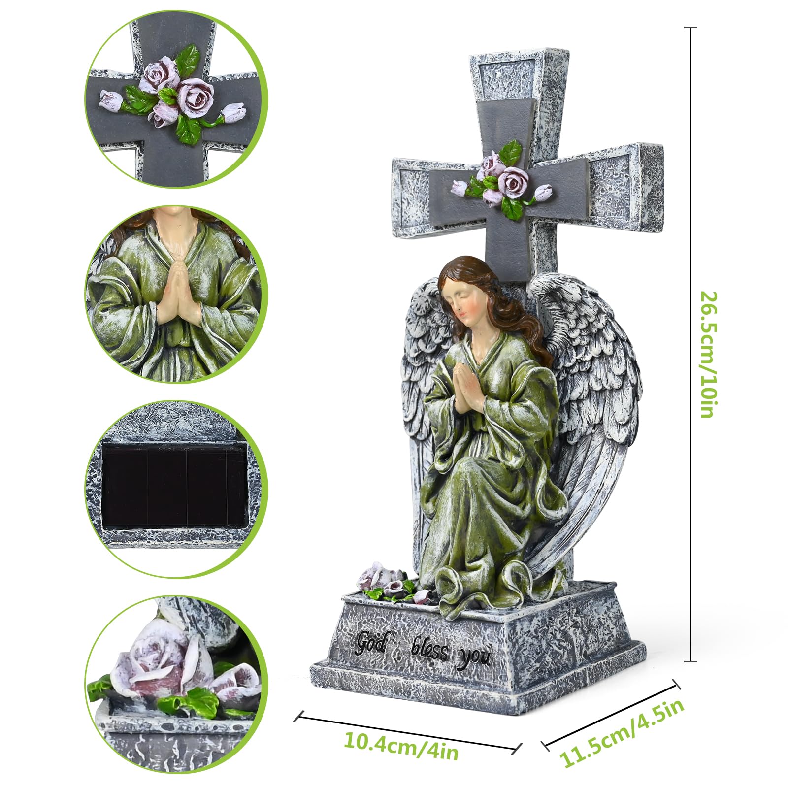 Yiosax-Solar Angels For Cemetery-Garden Statue Lights Decor - Before The Cross On One Knee Wings Praying Angel Figurine Bless Yo