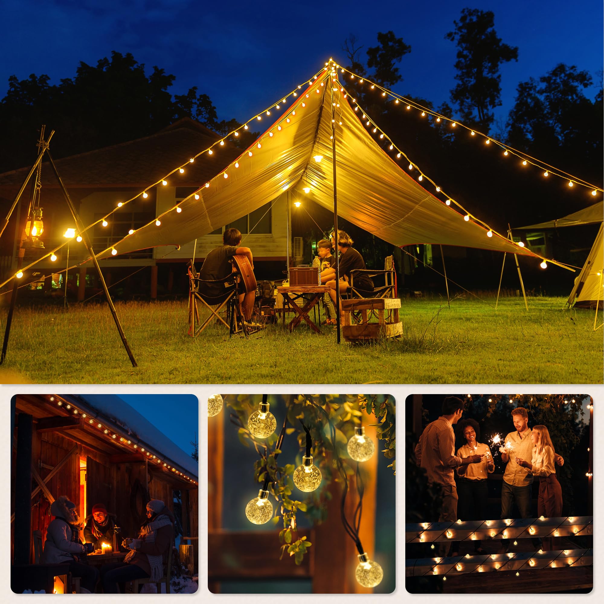 Domihue Solar Lights Outdoor Waterproof, Total 36Ft 60 Leds Crystal Globe Lights With 8 Modes, Solar String Lights For Outside,