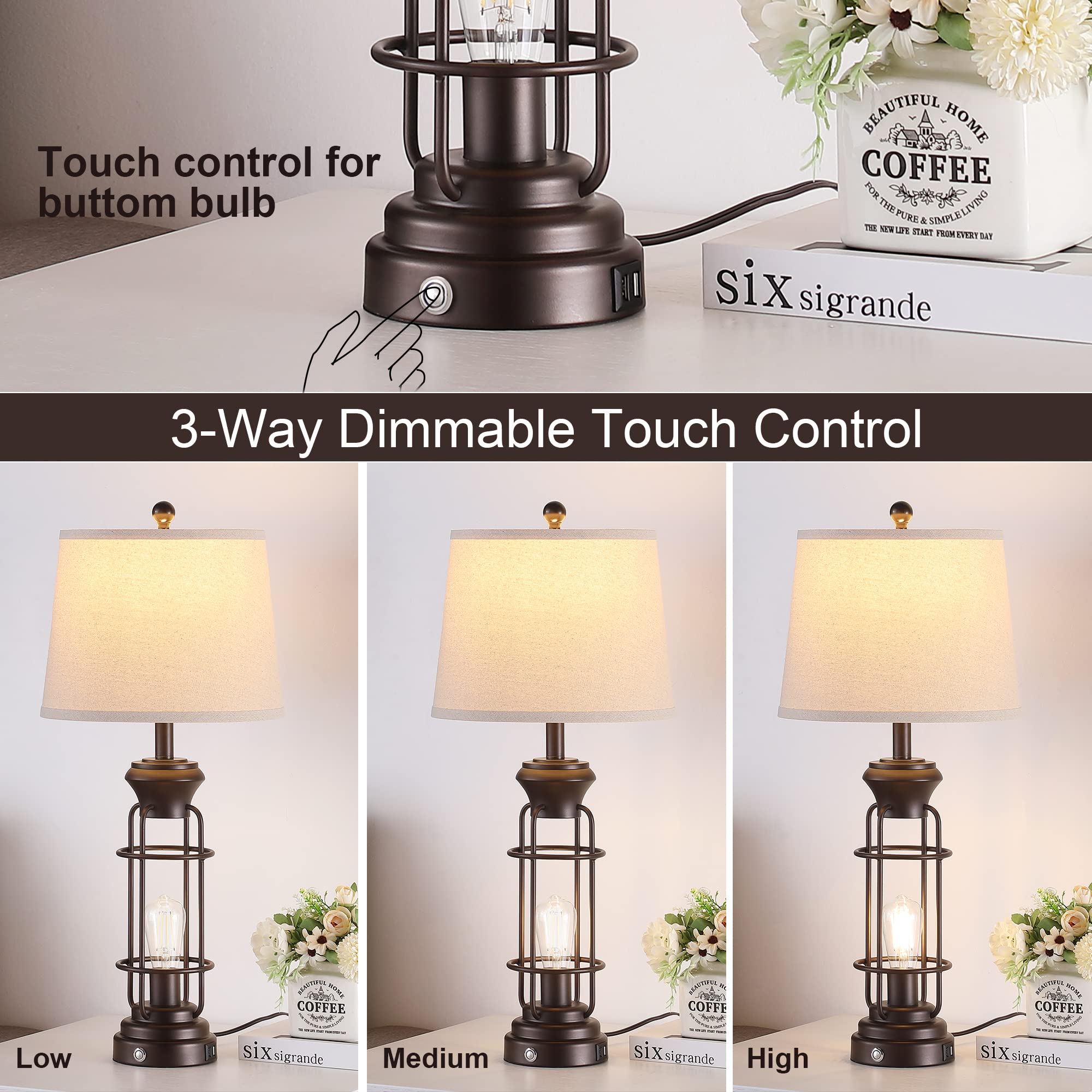 Bzzmmb 28.5'' Farmhouse Lamps For Bedrooms Set Of 2, Tall Table Lamps For Living Room With Dual Usb Charging Port, Oil Rubbed Br