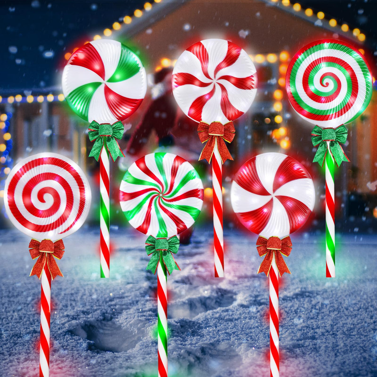 Lollipop Christmas Pathway Lights Outdoor, 28 Inch 8 Light Modes Pathway Christmas Lights With Bow, Waterpoor Outdoor Candy Cane
