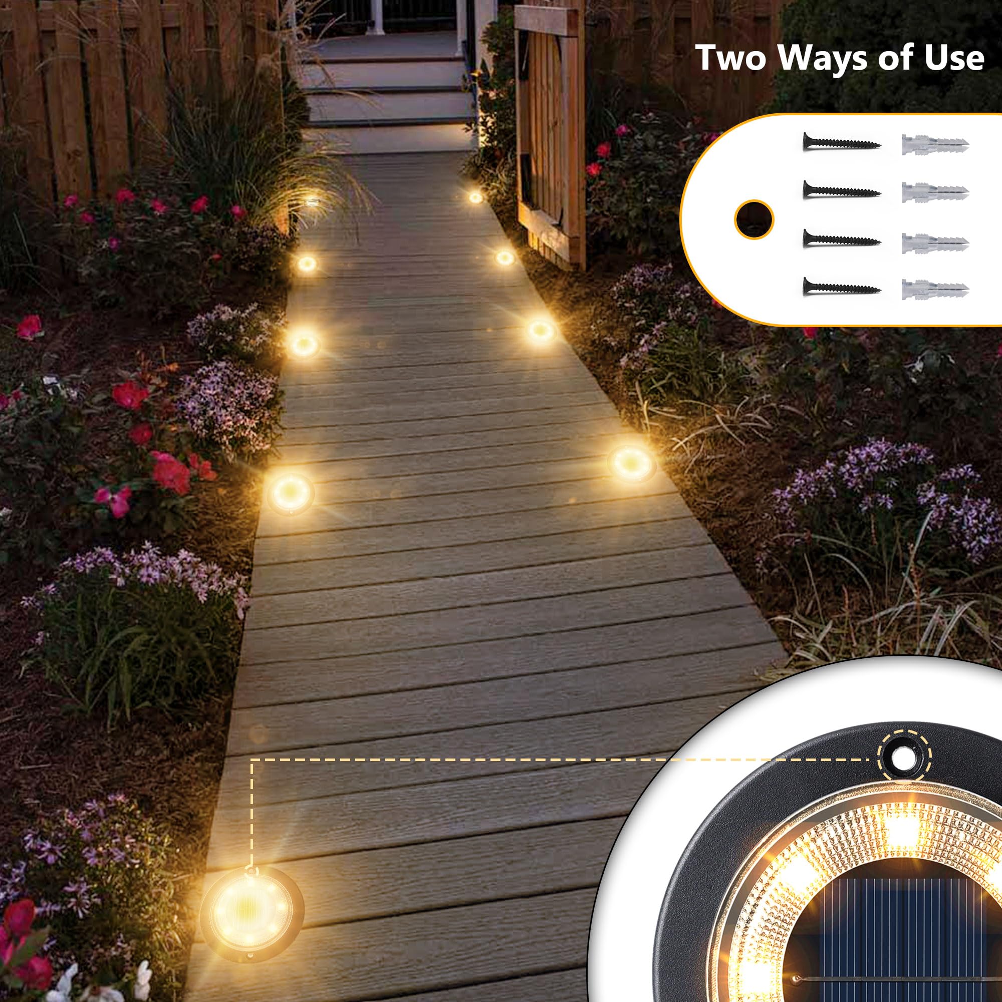 Flacchi Solar Ground Lights - Waterproof Outdoor Disk Light, Warm White, 2 Pack, Model YN001