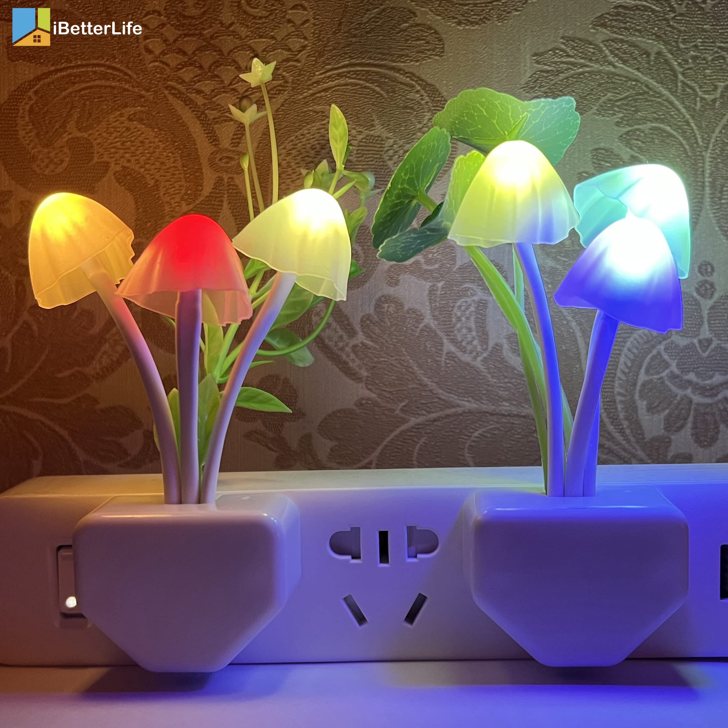 Ibetterlife Sensor Night Light Color Changing Plug In Wall Led Mushroom Nightlight With Dusk To Dawn Sensor Auto On/Off Cottage