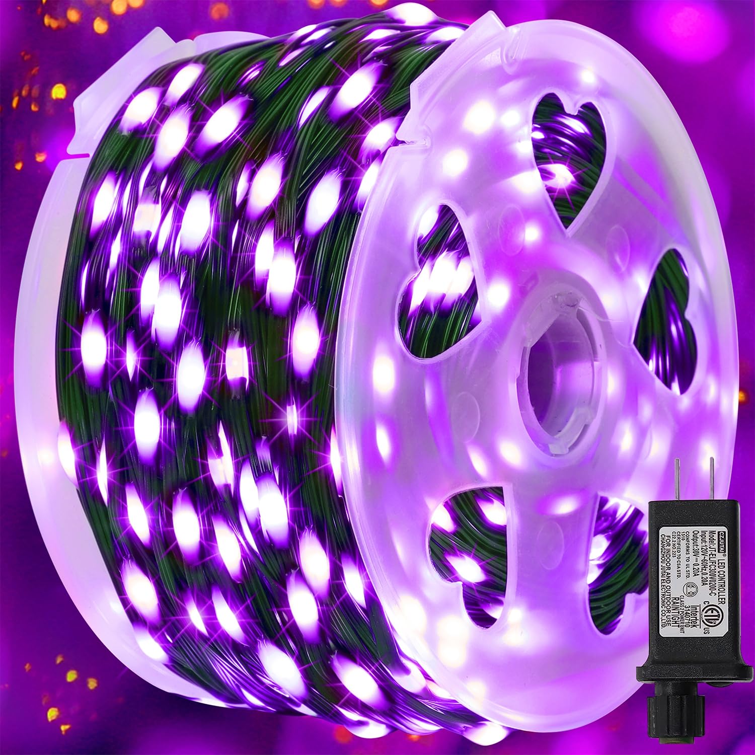 WATERGLIDE 328 FT Halloween Lights, 1000 LED Outdoor Fairy String Lights, PVC, Purple, Model HBB-1000COI, Waterproof, 8 Modes