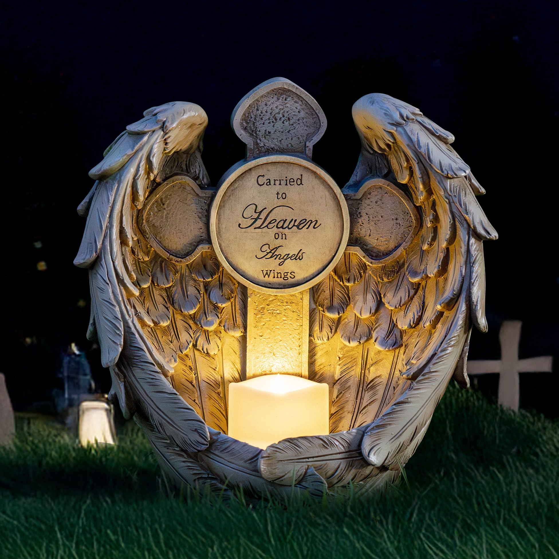 Candieslife 12 Solar Angel Wing Cross Garden Lights  Waterproof Memorial Grave Decorations Sympathy Gifts For Cemetery Outdoors Lawn Yard Home Patio Decor