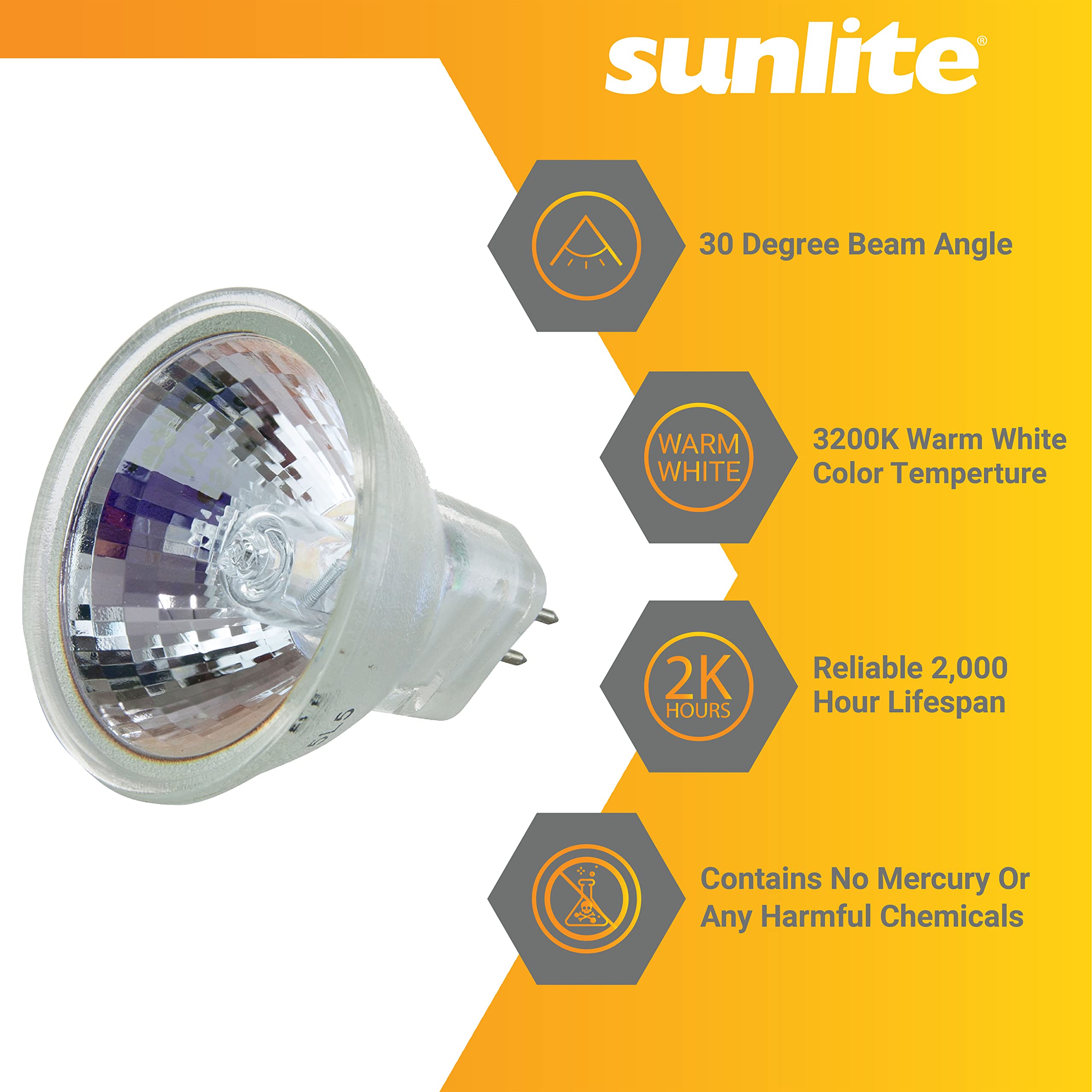 Sunlite Halogen MR11 Narrow Flood Light Bulb 20W 12V GU4 Base Dimmable 3200K Warm White 6 Pack