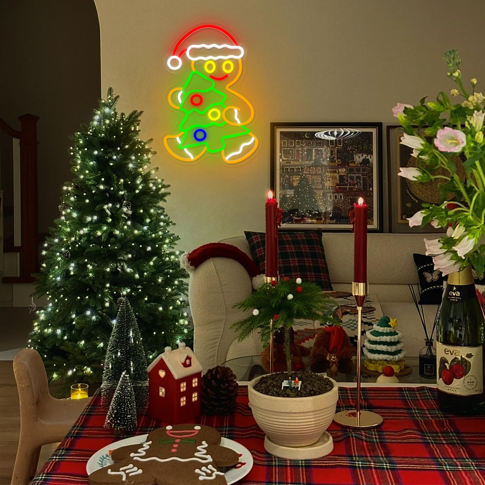 NENONTUP Gingerbread Man Neon Sign, Dimmable LED Light, 30*43cm, Christmas B, USB Powered Decor for Home, Office, Bar