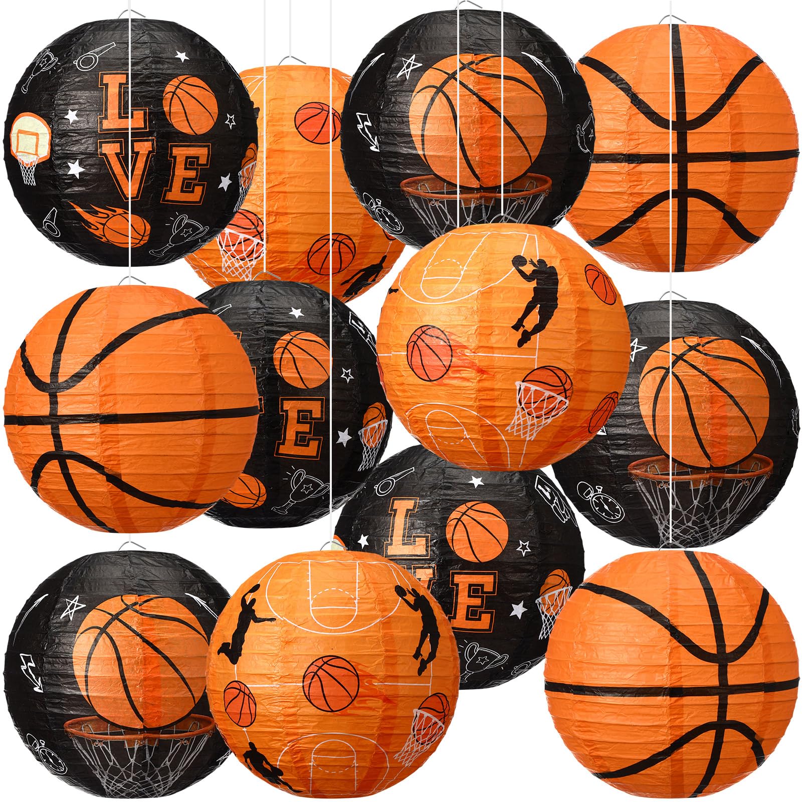 Vihose 12 Pieces Basketball Party Decorations Basketball Paper Lanterns Basketball Hanging Lanterns Sports Party Round Lanterns 