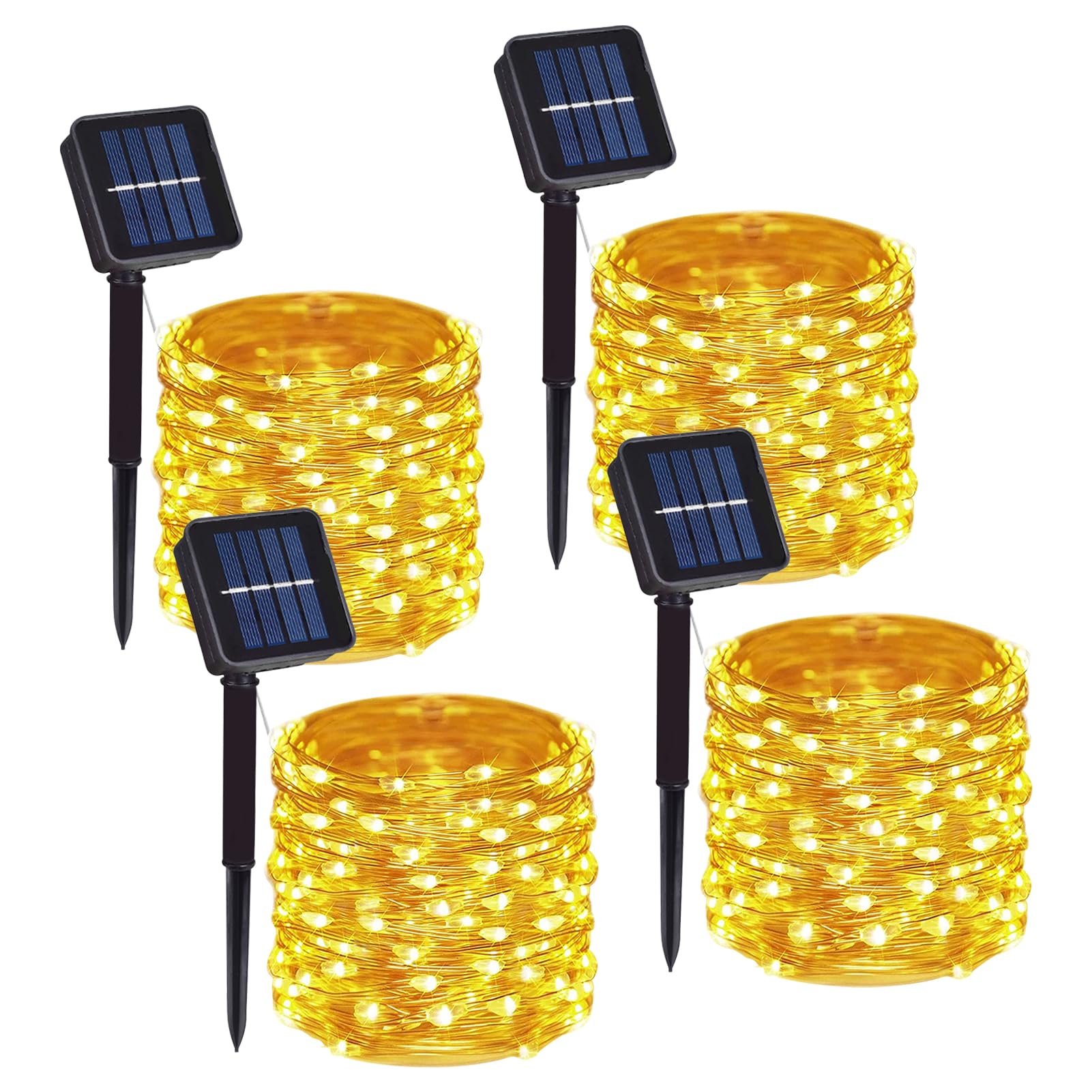 DAYLIGHTIR 4 Pack Solar Powered Copper Wire String Lights Outdoor, Total 400LED Waterproof 8 Modes Fairy Lights for Garden, Patio, Party, Yard, Christmas (Warm White)