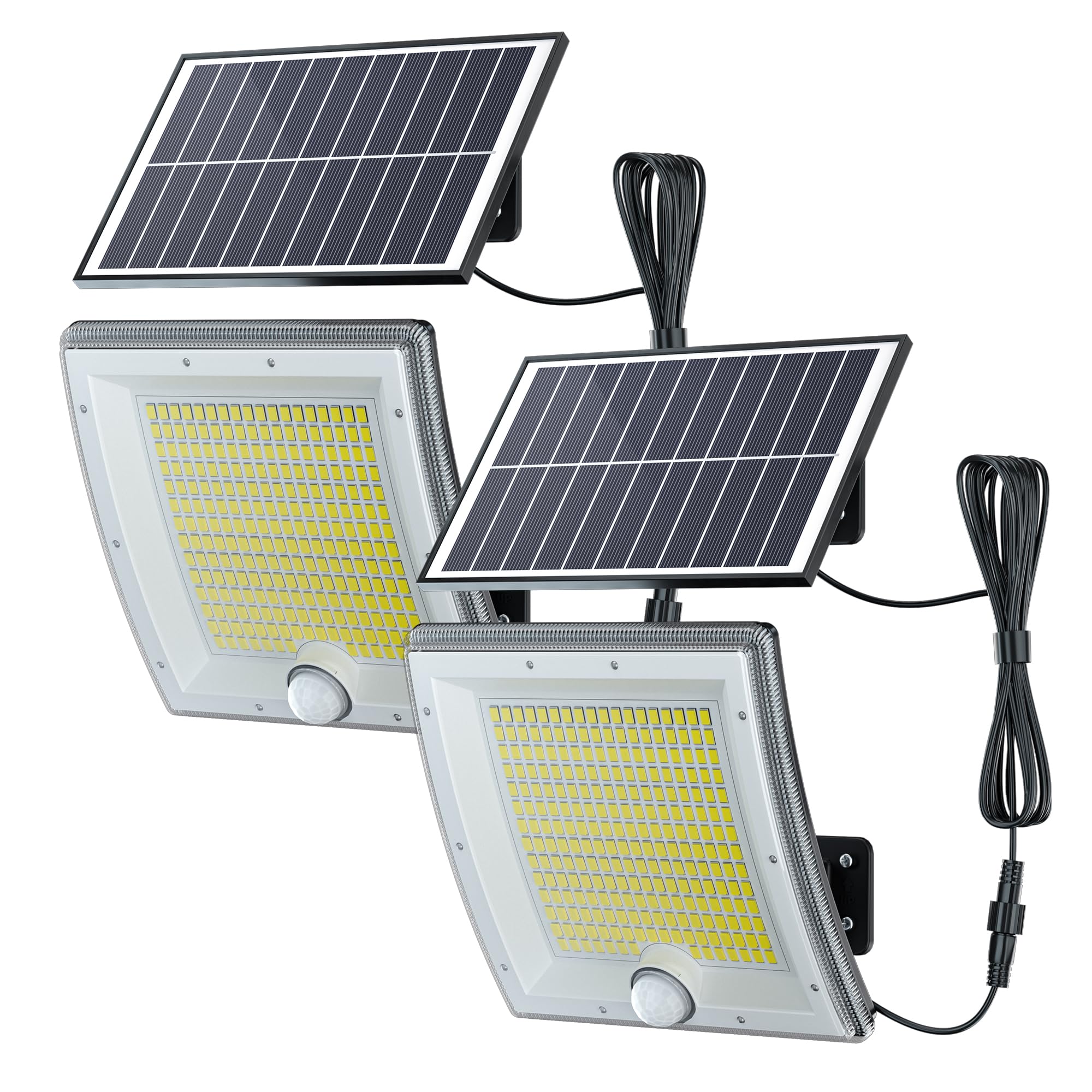 JACKYLED Solar Motion Sensor Lights, Waterproof 2-Pack, 16.4ft Cord, Dusk to Dawn, Black, Model JX-BD001C