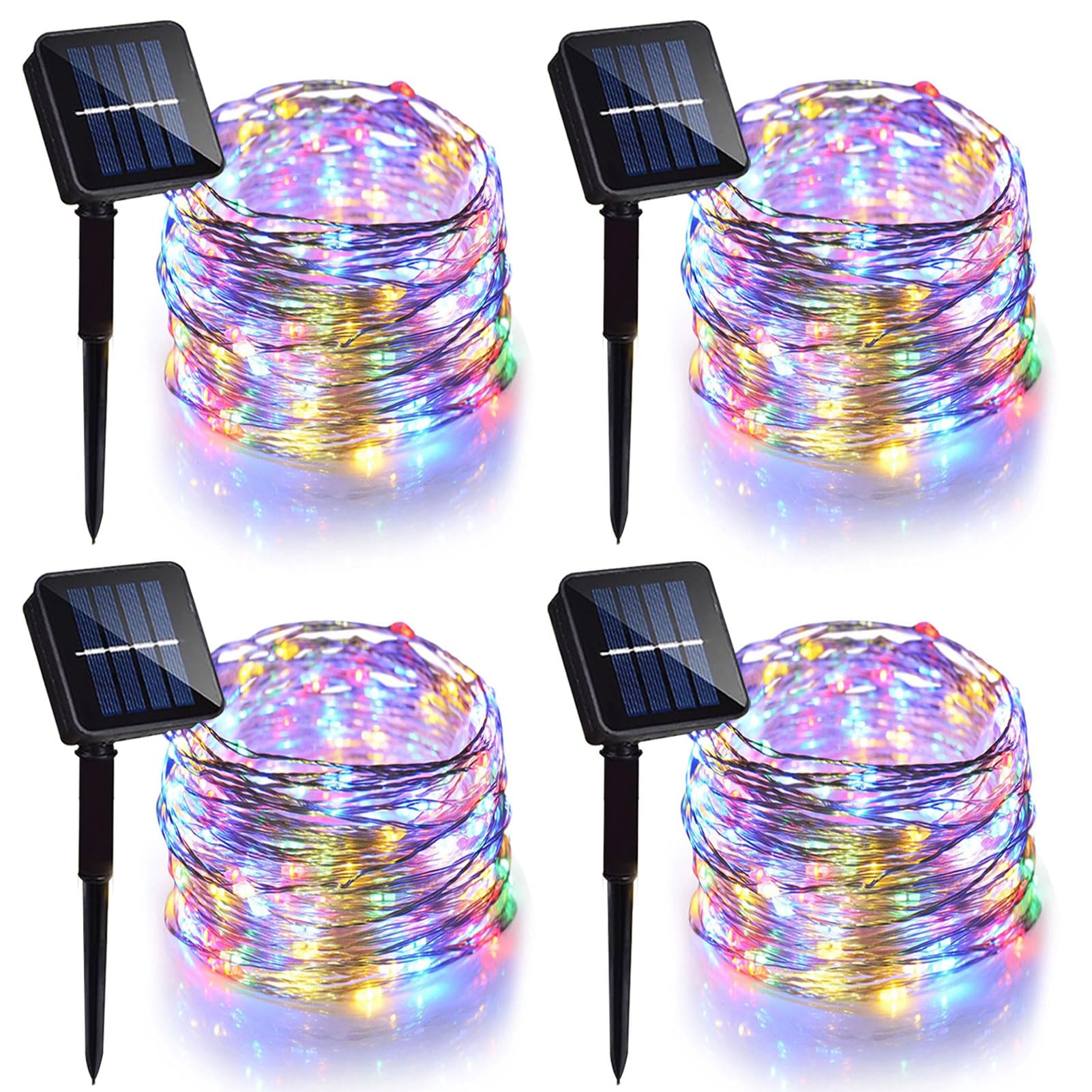 Danhh 4 Pack Solar Fairy Lights 400 LED, Waterproof Twinkle Lights, 131.2Ft Silver Wire, Multicolor for Garden Party Decorations