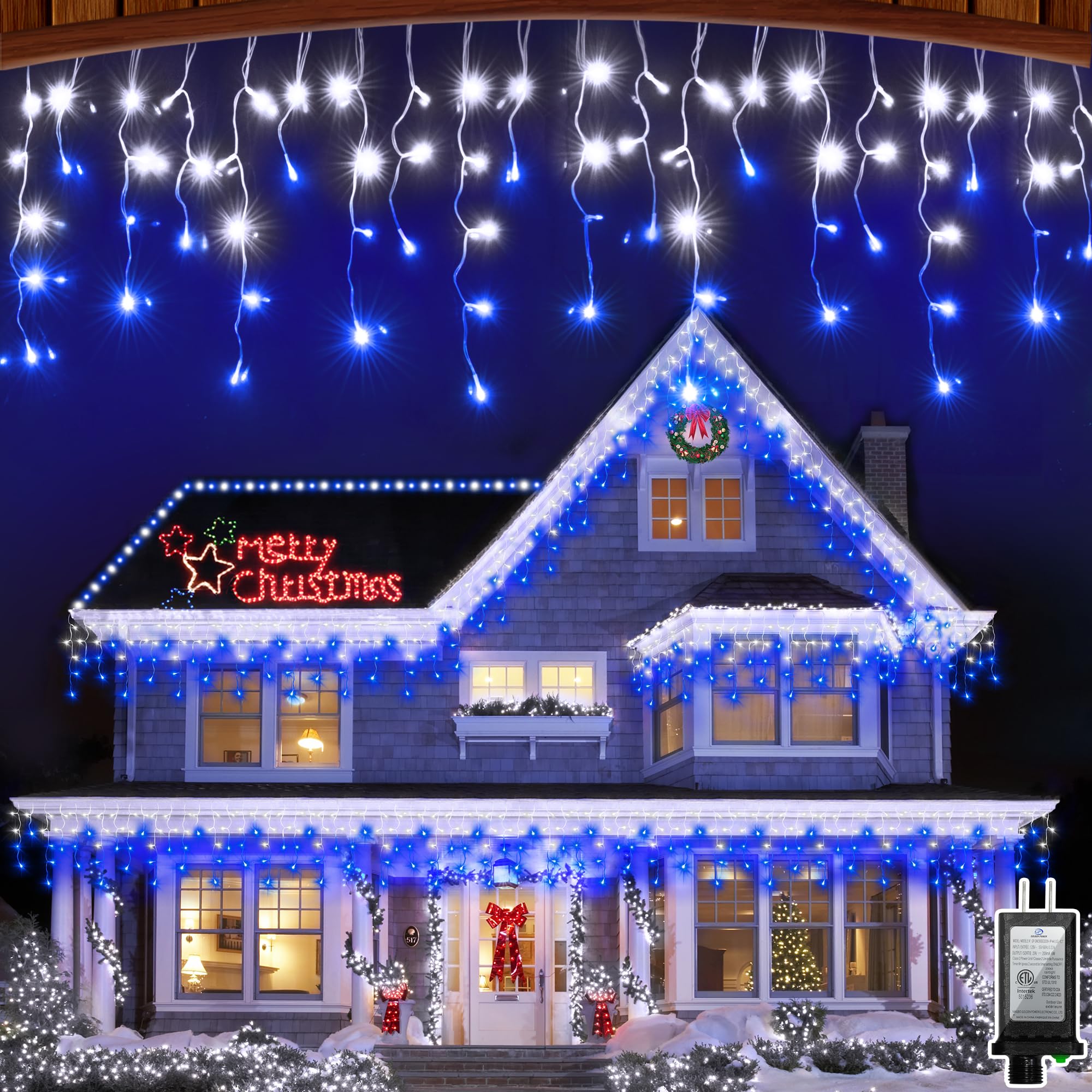 82FT LED Christmas Lights Outdoor with 176 Drops  Christmas Decorations Hanging Lights 616 LED 8 Modes  Fairy String Lights for Wedding Party Holiday Winter Wonderland Decorations Cool White & Blue