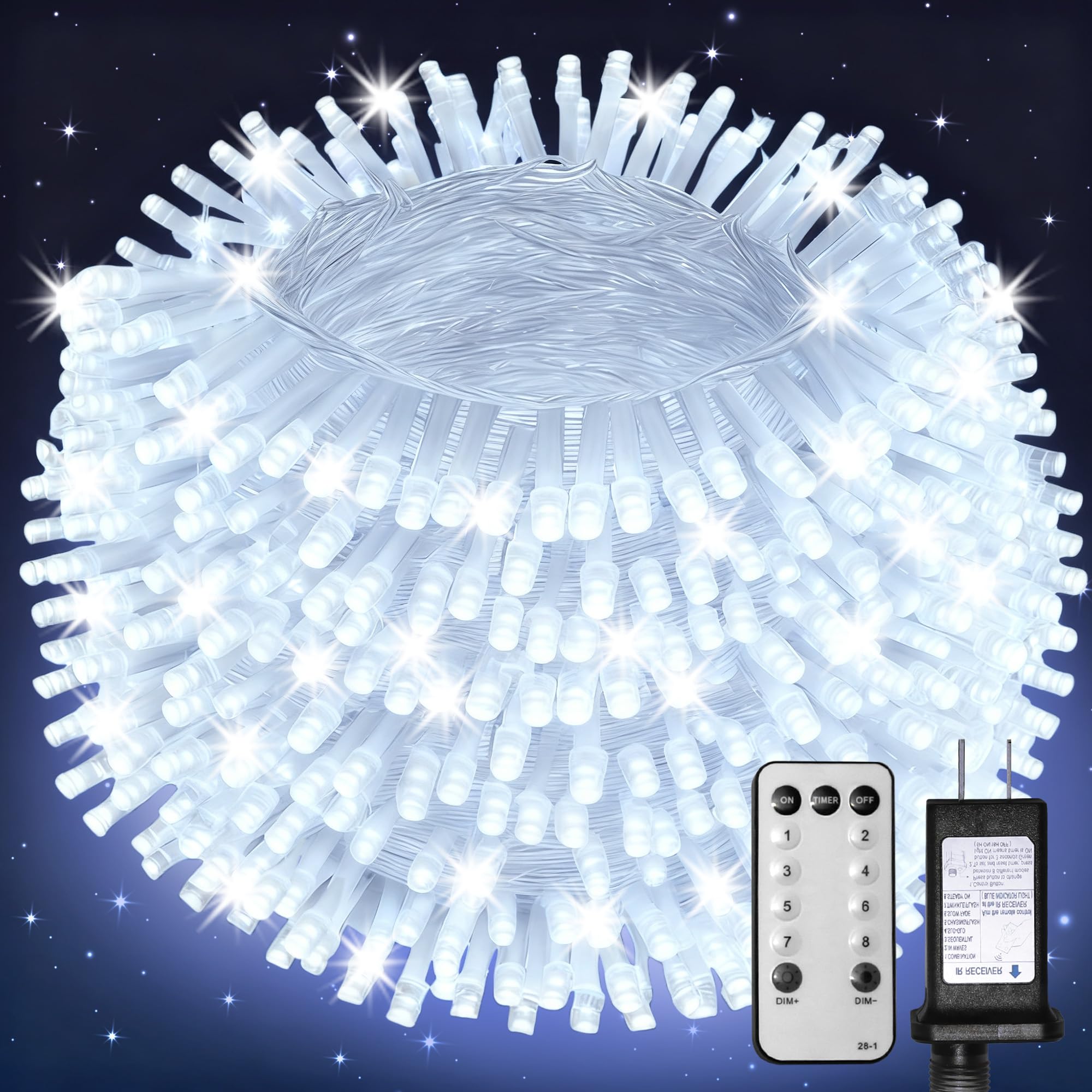 Banbanjo Christmas String Lights Indoor Outdoor Clear Wire  500 Led 164Ft White Christmas Lights Outdoor For Bedroom 8 Mode  Twinkle Fairy Light Plug In For Home Wedding Tree Yard Patio Decorations