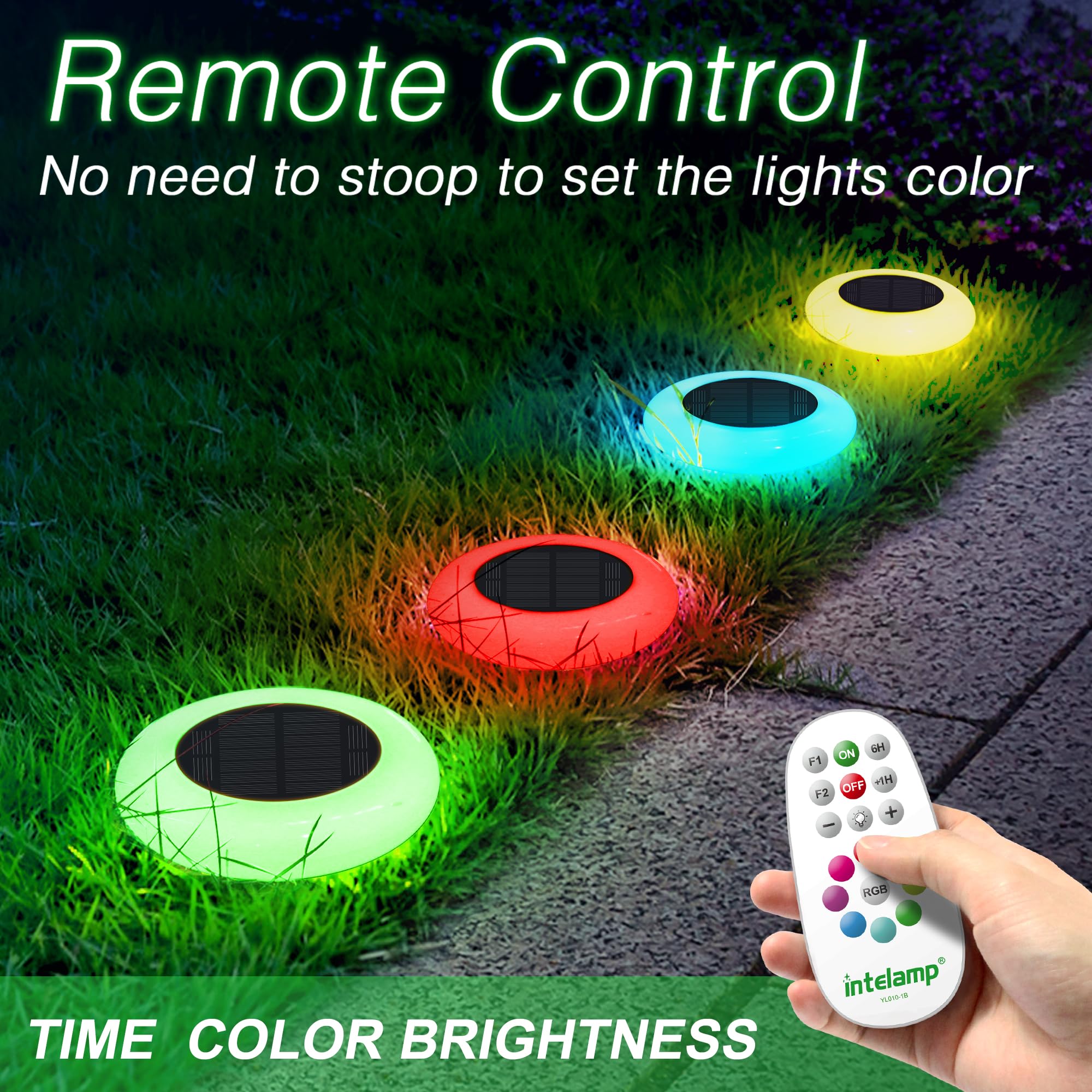 intelamp Color Changing Solar Lights Outdoor, 6 Pack, ABS Plastic, White, Model YL001-9B