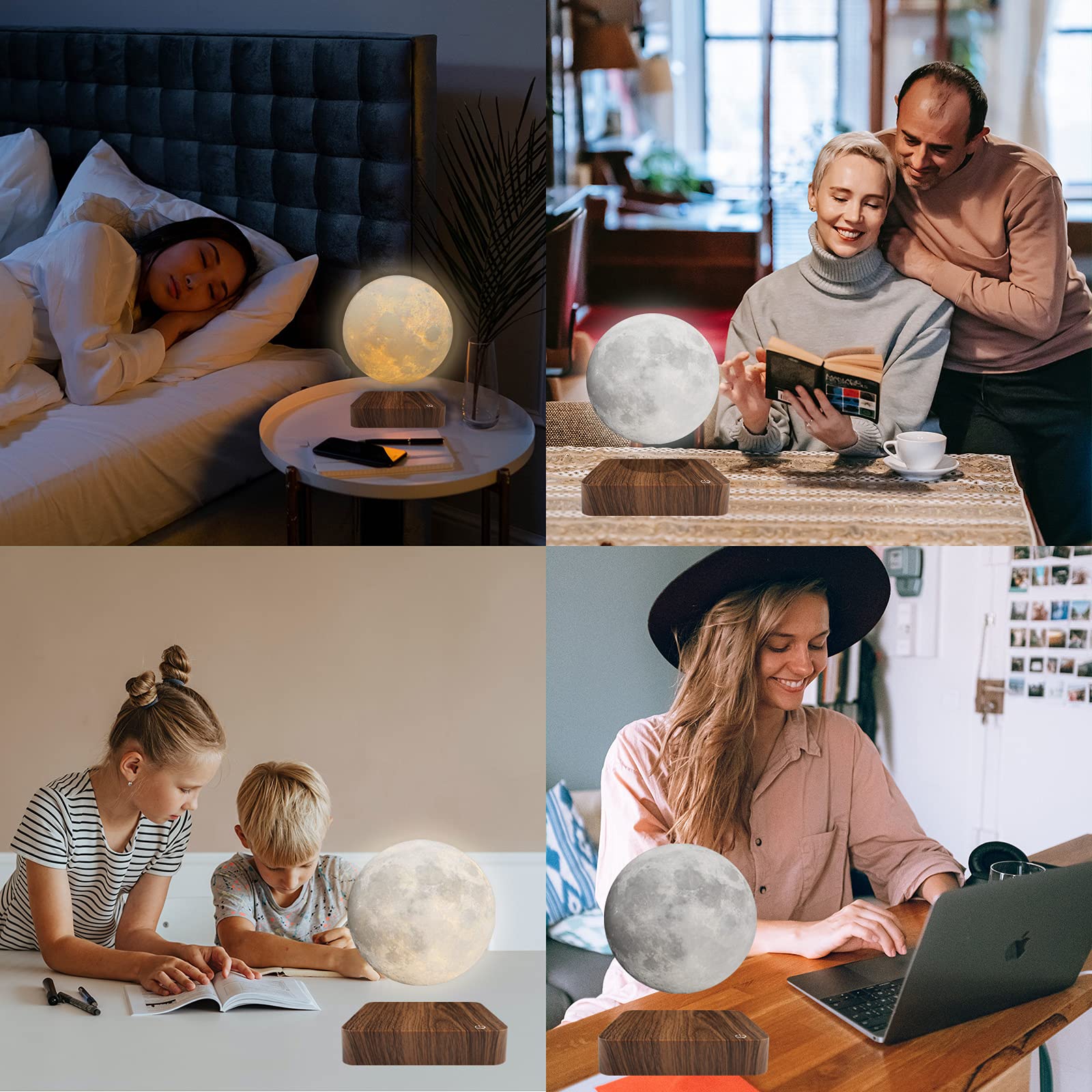 RUIXINDA Levitating Moon Lamp - Magnetic Floating Night Light, 3 Color Modes, Unique Home Decor, Model WB01-Q12, White