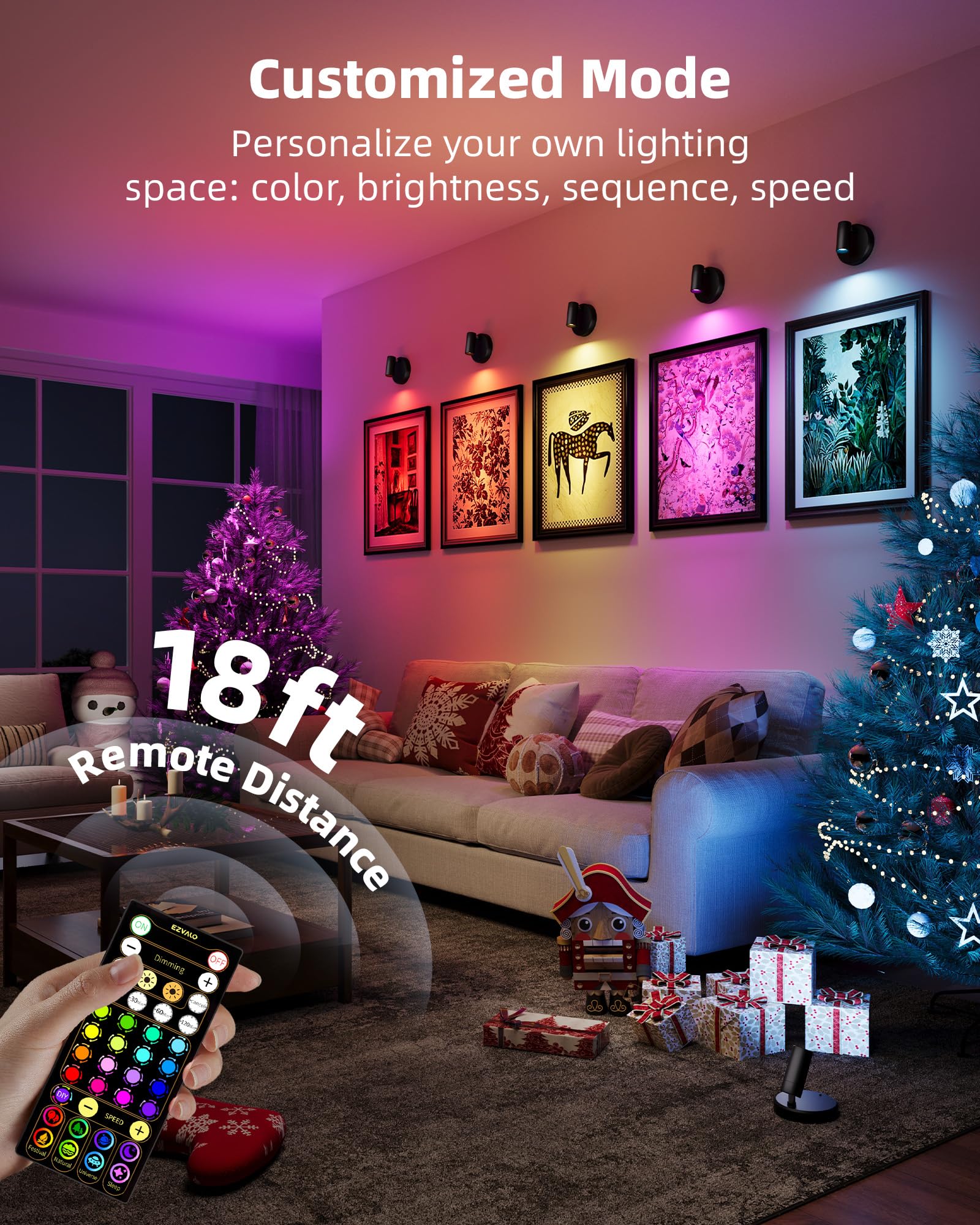 EZVALO RGB Spotlights Indoor, 2Pack Black, 5500mAh Rechargeable, DIY Mode, Wireless Accent Lighting, Model EZL2407A
