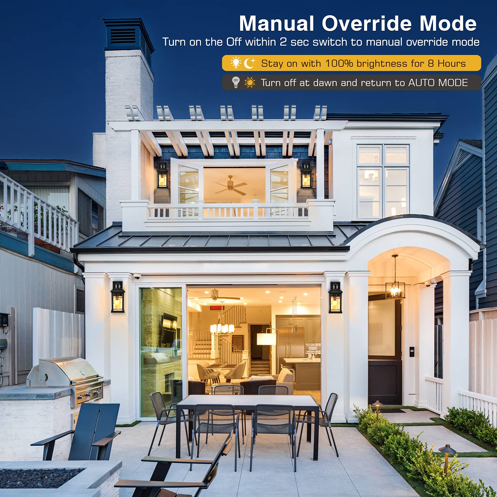 Vianis Motion Sensor Outdoor Wall Lights, Waterproof Aluminum Dusk To Dawn Black Sconce