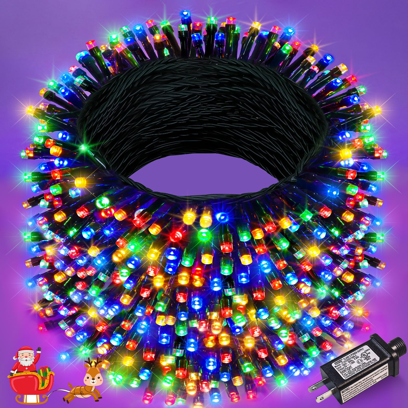 Nielfoi 328Ft 1000 Led Christmas Lights  Plug In Multicolor Christmas Tree Lights Outdoor With Timer And 8 Modes  Green Wire Waterproof String Lights For Indoor Yard Patio Xmas Holiday Decorations