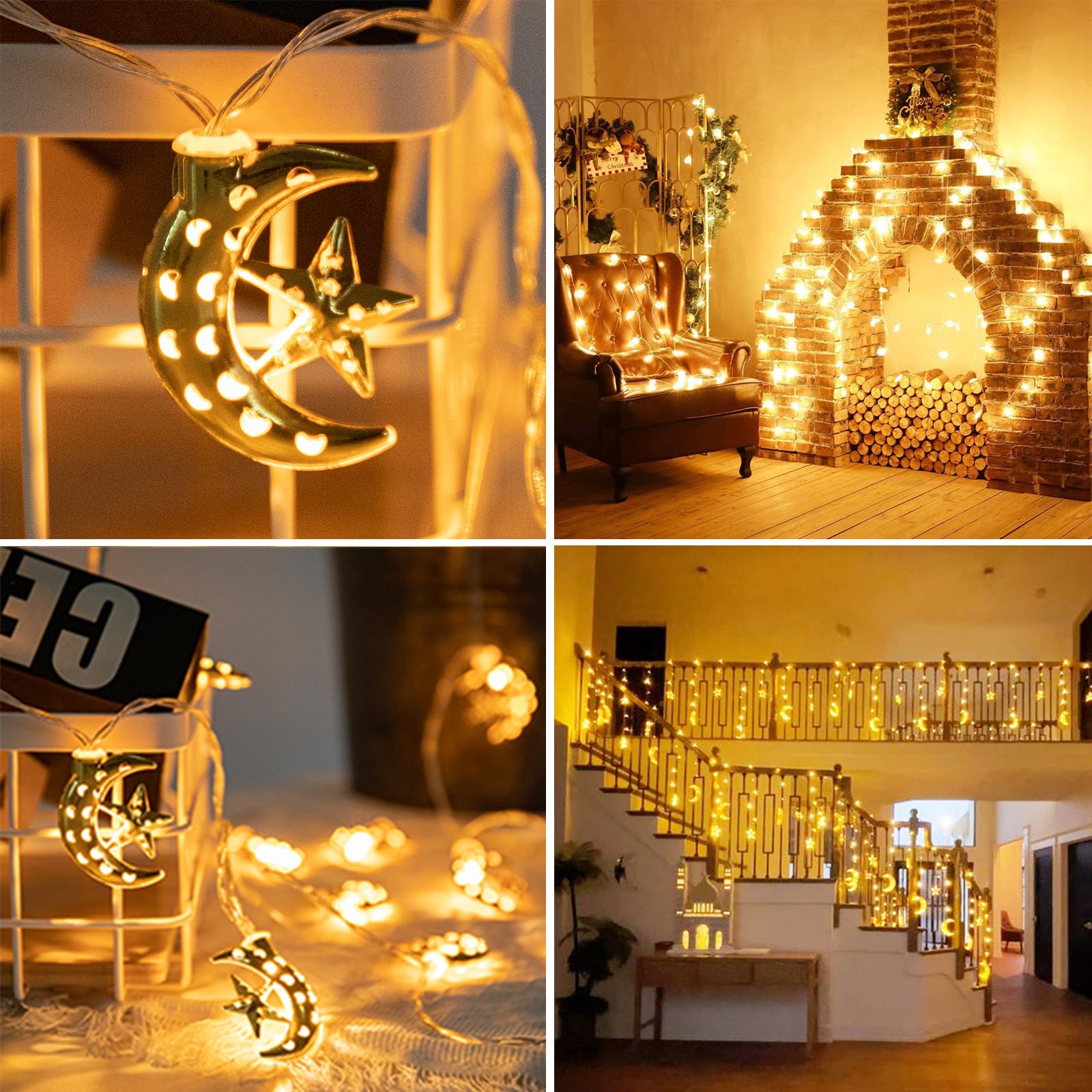Vigdur Ramadan String Lights - 20 Leds Eid Mubark Moon Star Fairy Lights Battery Operated With Timer, Ramanda Decoration Lights For Eid Al Adha Ramadan Home Decor, 10Ft