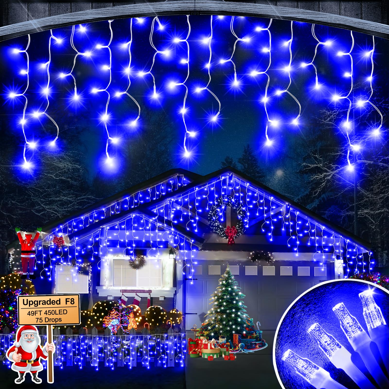 49Ft 450Led F8 Upgraded Christmas Lights Decorations Waterproof 8 Modes Christmas Lights Outdoor With Memory And Timer Fairy Lig