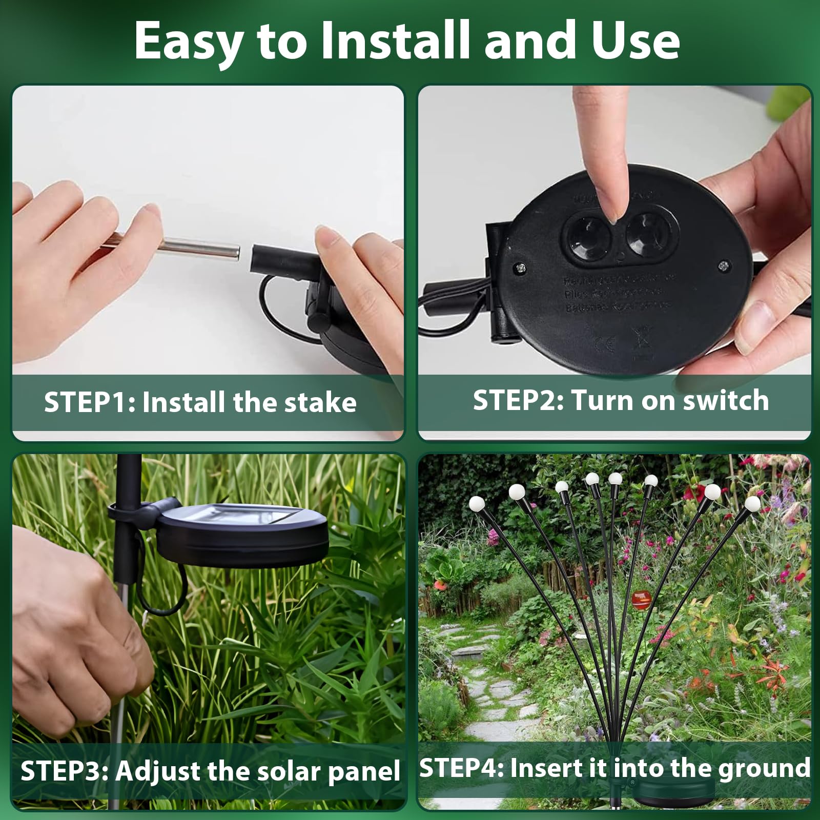 8-Pack Solar Garden Lights, 64 Led Solar Lights Outdoor For Garden Decor, Waterproof Firefly Light Outdoor (Sway By Wind), Swayi